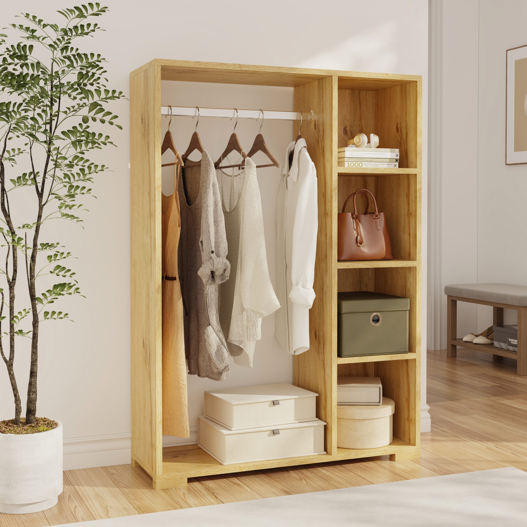 en.casa Kleiderschrank »Nesbyen« mit Garderobenstange Eiche-Optik