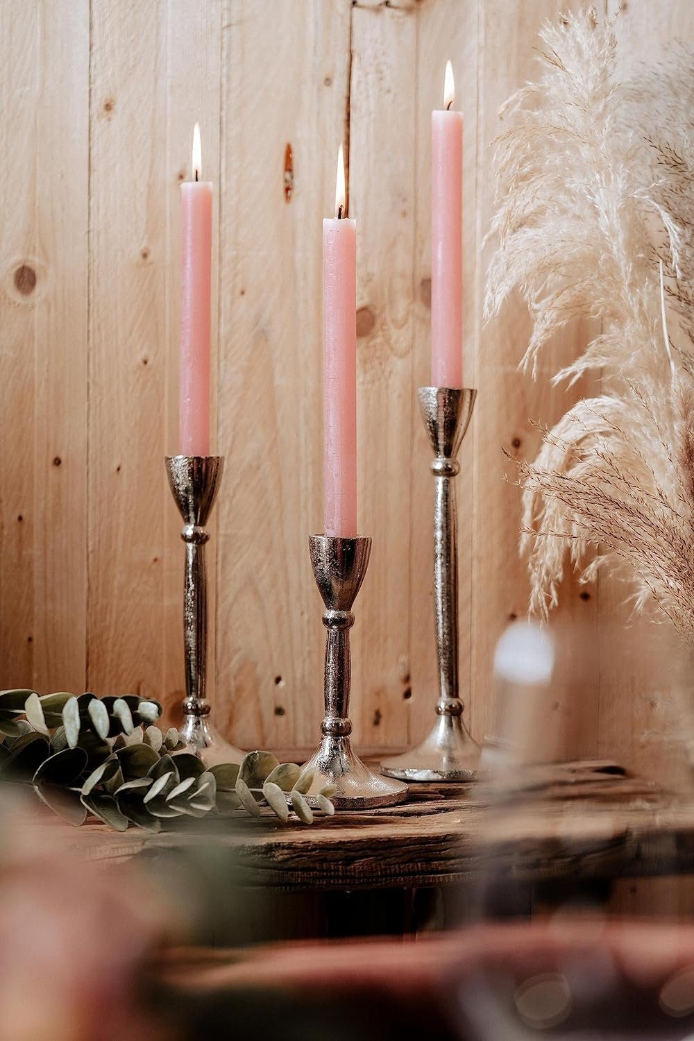 MichaelNoll Kerzenständer 3er 18, H 28 Kerzenständer Set Stabkerzen cm 23 Silber und Deko 