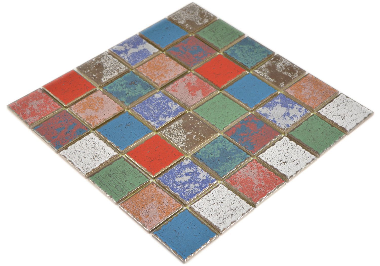 Mosani Mosaikfliesen Keramik Mosaik Fliese bunt Vintage Retro used look