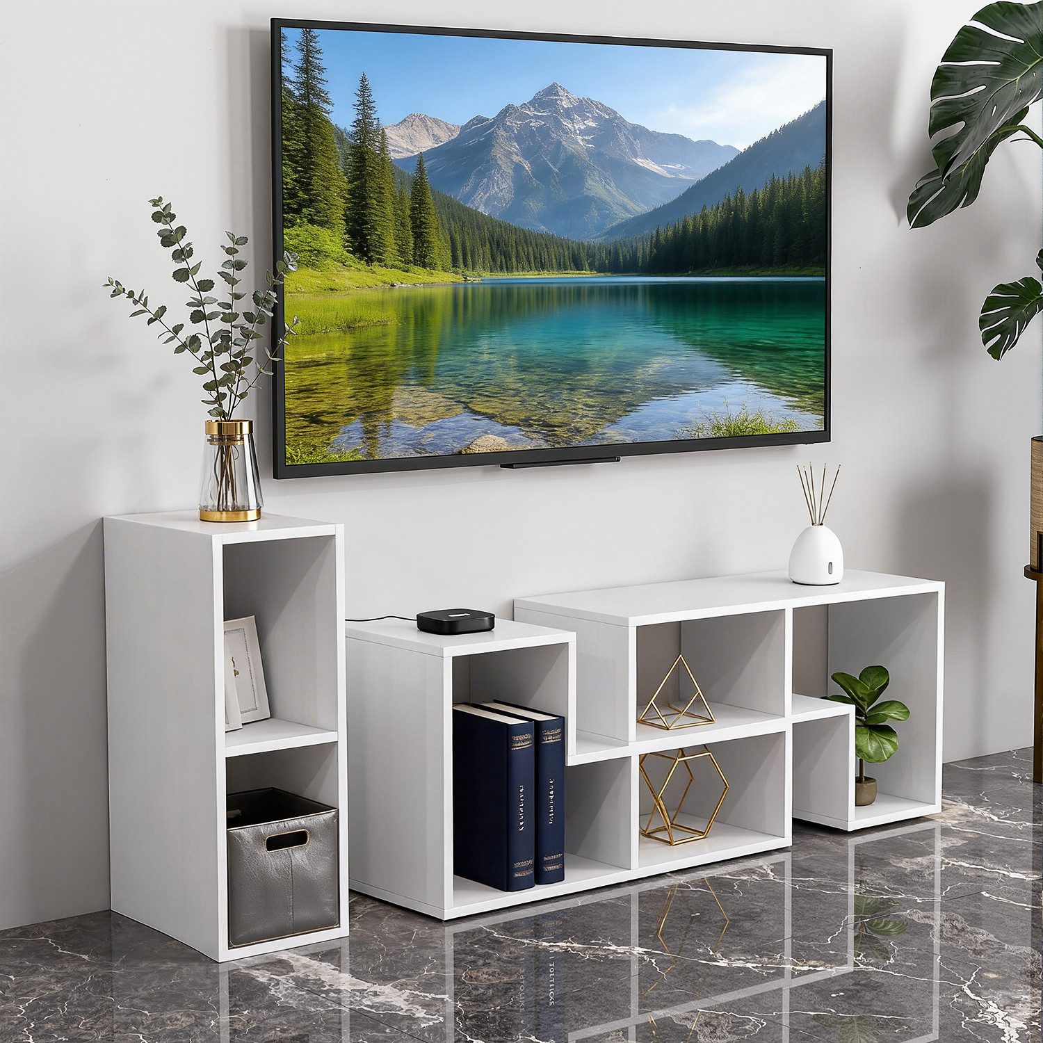 oyajia Lowboard TV-Schrank Eckregal (TV-Regal freie Kombination, mit offenen Regalen), Lange 134-180cm, für Fernseher bis zu 75 Zoll, bis 50 kg belastbar