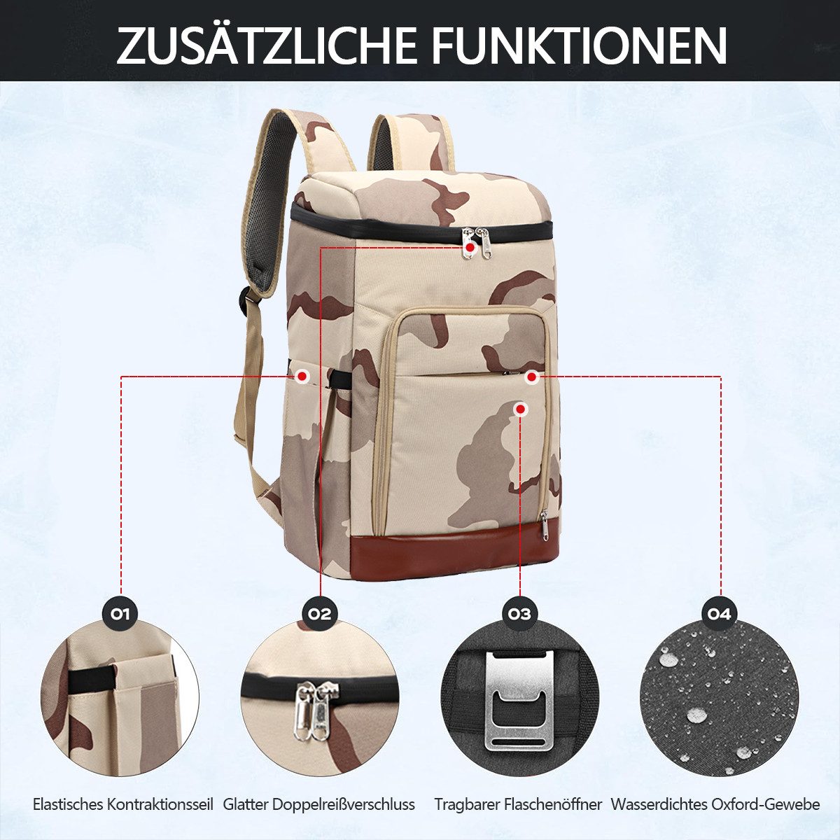 MOPUEA Picknickkorb 28L Kühlrucksack, isolierte Kühltasche für Picknick (Tragbar, faltbar, wasserdicht, Langlebiges und Wasserdichtes Material), Großes Fassungsvermögen für Outdoor-Aktivitäten