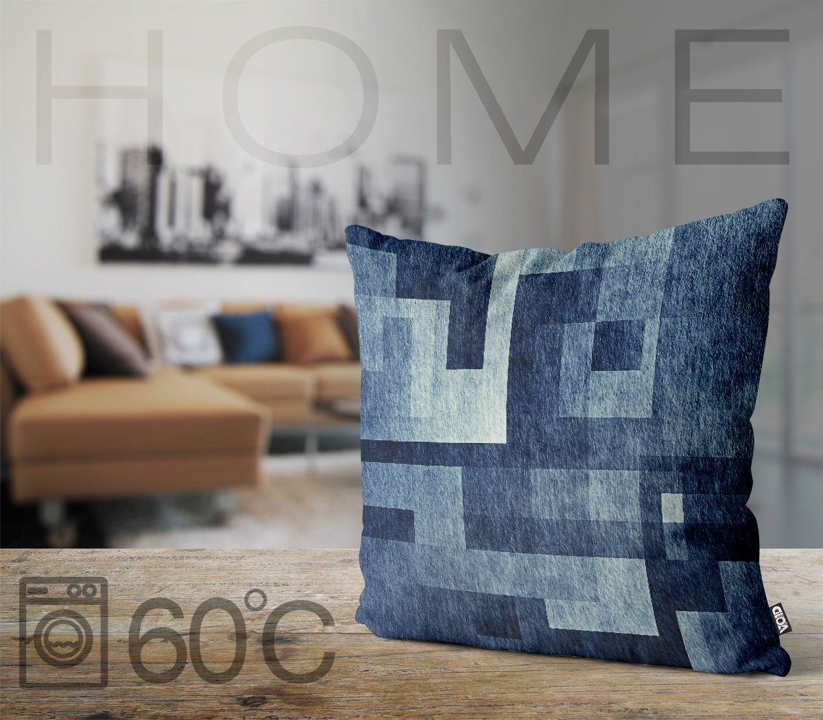Kissenbezug, geometrisch (1 abstrakt Batik Fliesen VOID Oberfläche Muster Blau Grau Sofa-Kissen Stück), gemustert Wand