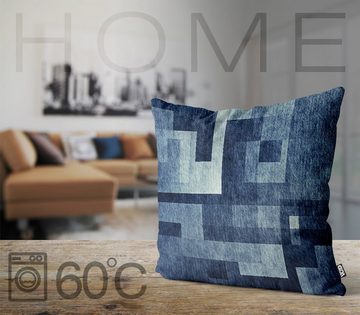 Kissenbezug, VOID (1 Stück), Sofa-Kissen Fliesen Muster Blau Grau gemustert geometrisch abstrakt Wand Oberfläche Batik