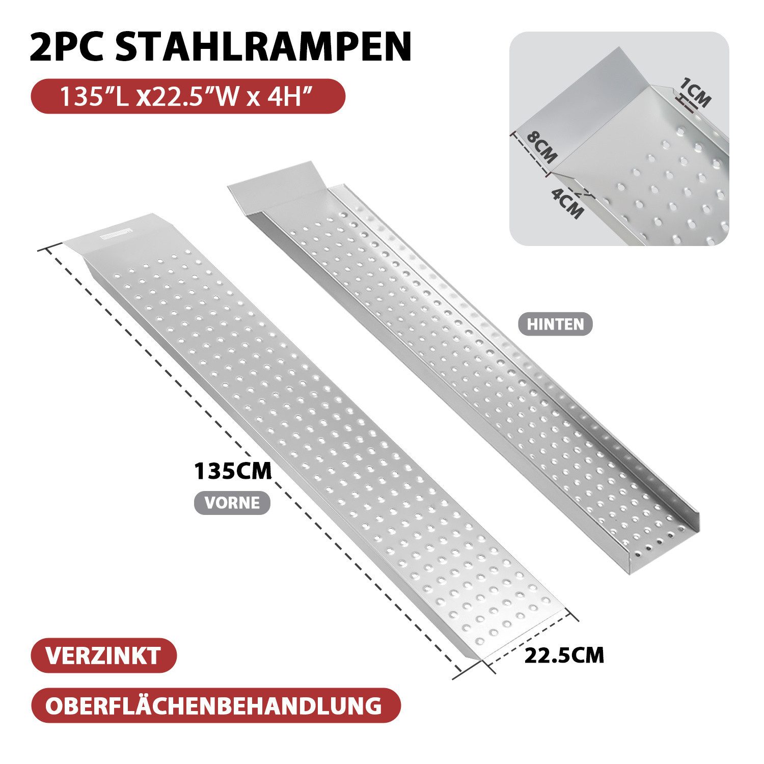 Clanmacy Auffahrrampe 2X Auffahrrampe Verladerampe 135cm Verzinkt Auto Laderampe bis 400kg (2-St) – Bild 2 von 5
