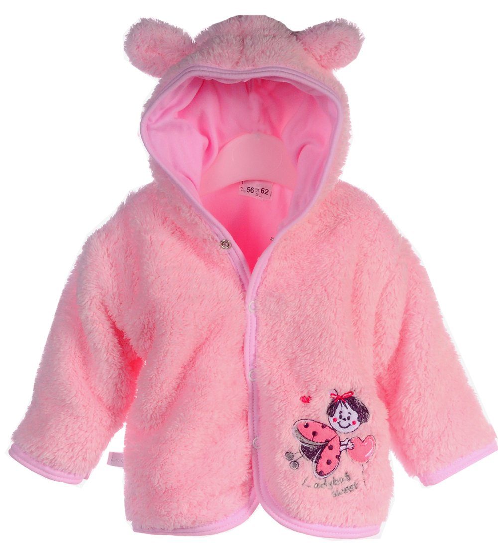 La Bortini Fleecejacke Babyjacke Baby Jacke Fleecejacke für Neugeborene in Rosa mit Käfer kuschelig weich, warm, 50 56 62 68 74