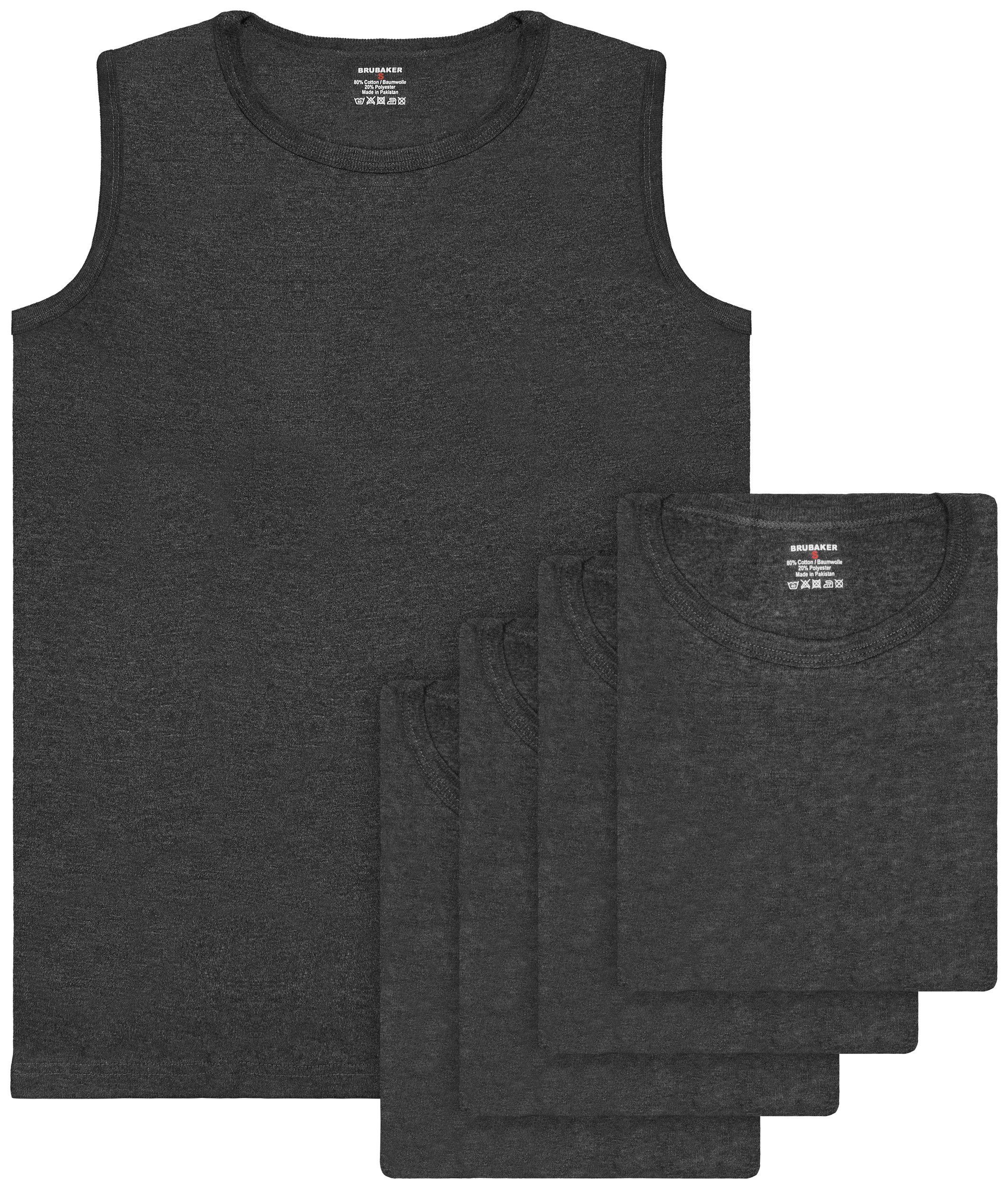 mit Basic Lang BRUBAKER Tanktop (glatt), Achselshirt Schlichtes Extra Unterhemd Baumwolle aus Rundhals Anthrazit Männer, hochwertiger Herren (5er-Pack) Ausschnitt Muskelshirt für Tank Top