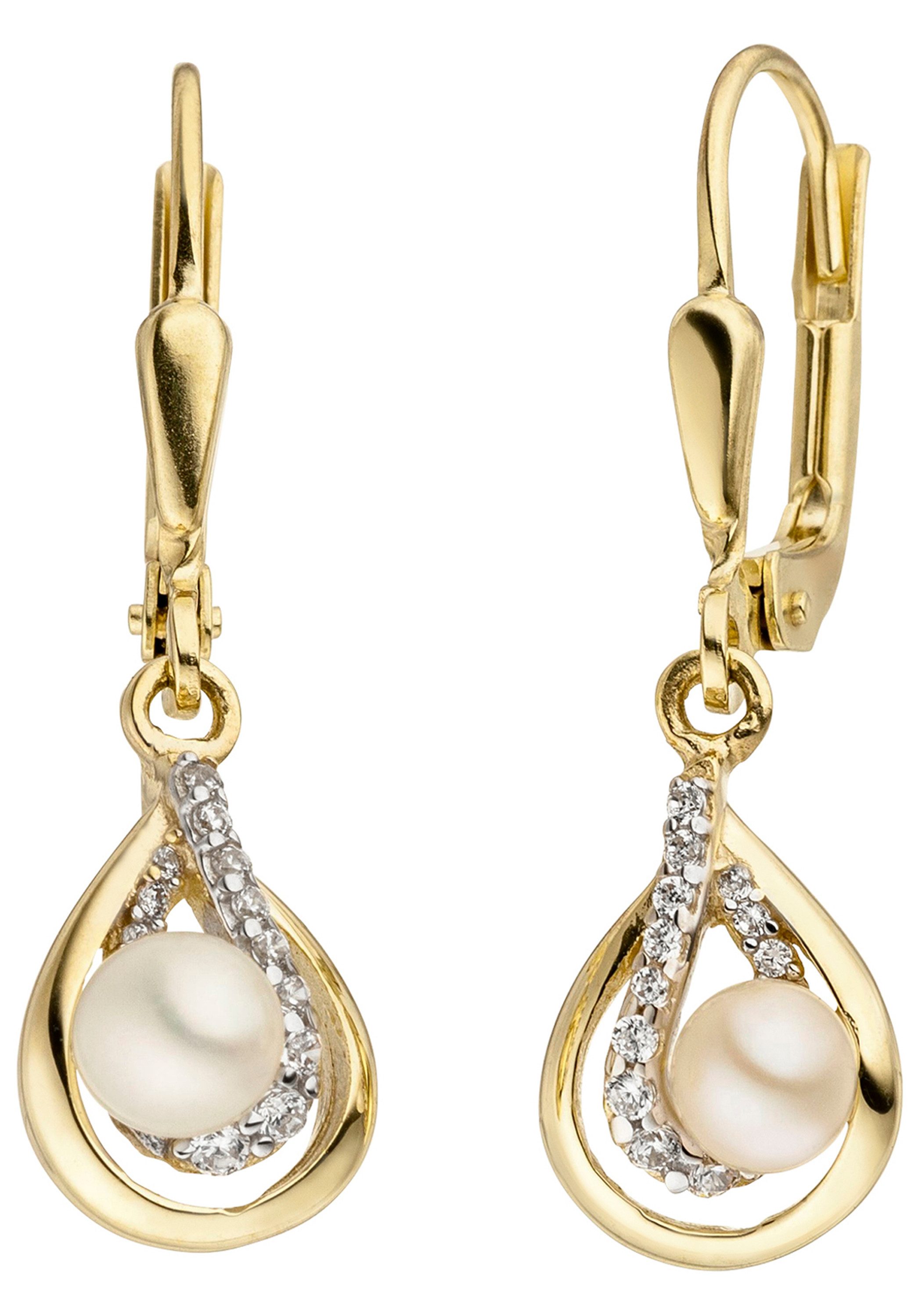 JOBO Perlenohrringe, 375 Gold mit 2 Sü�...