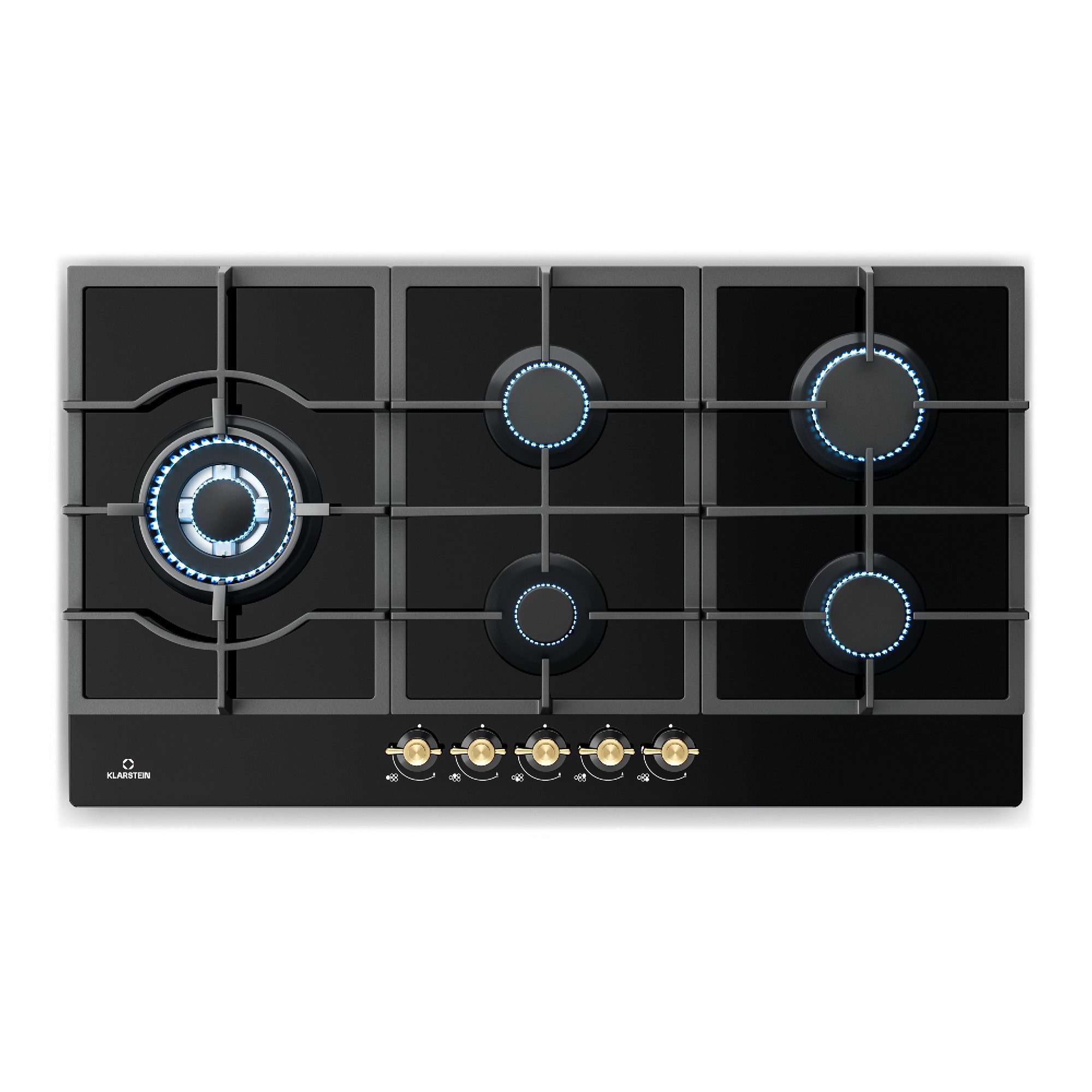 Klarstein Gas-Kochfeld Victoria Chef Edition Gas 5 Zonen Wok-Brenner Glaskeramik Retro, Gasherd Einbau Hob mit Wok-Brenner & elektrischer Zündung