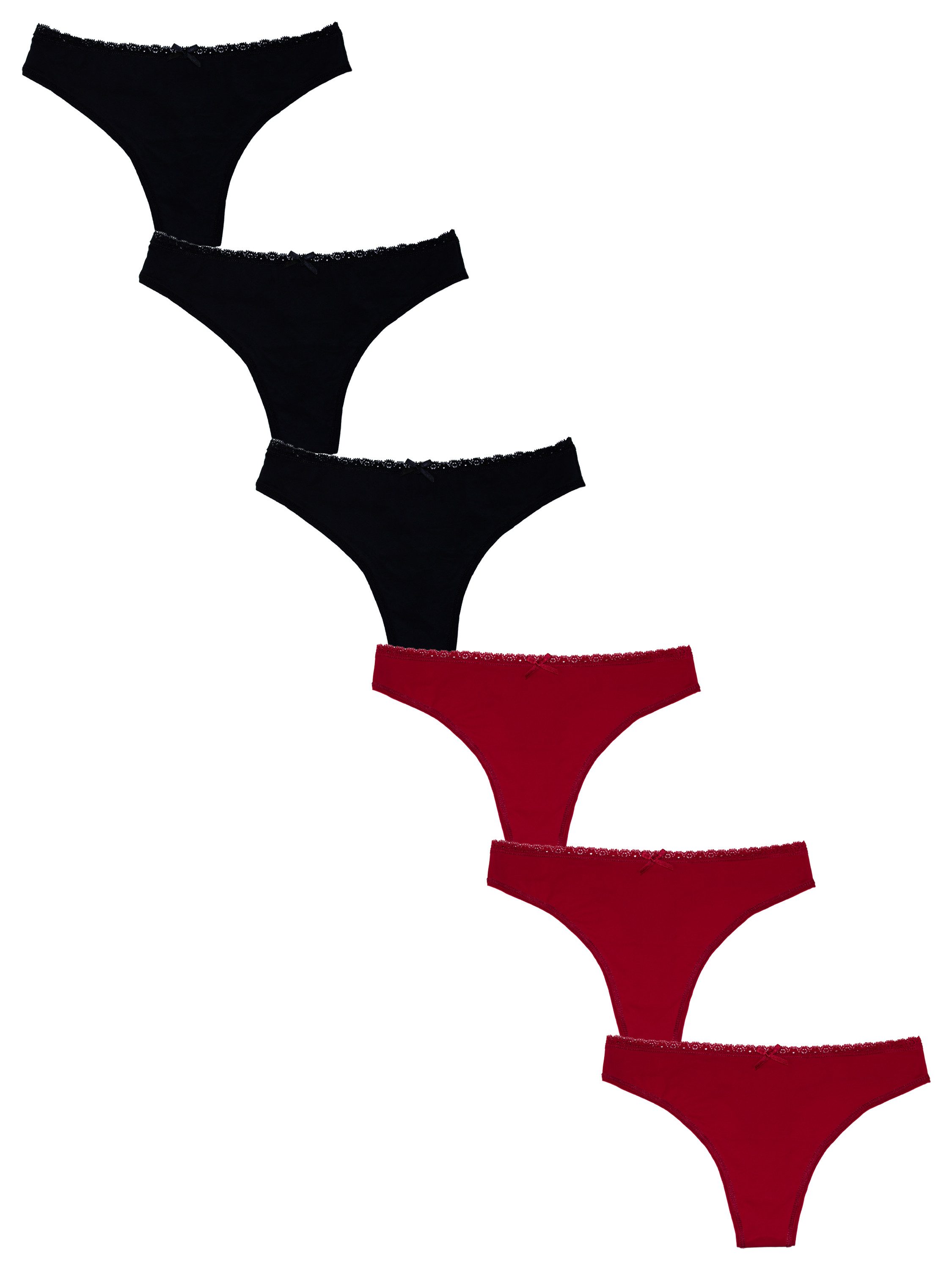 Fabio Farini String Damen Unterhosen - Frauen Tanga Set Unterwäsche (Packung, 6-St) mit dezenter Spitze und Schleifchen am Bund