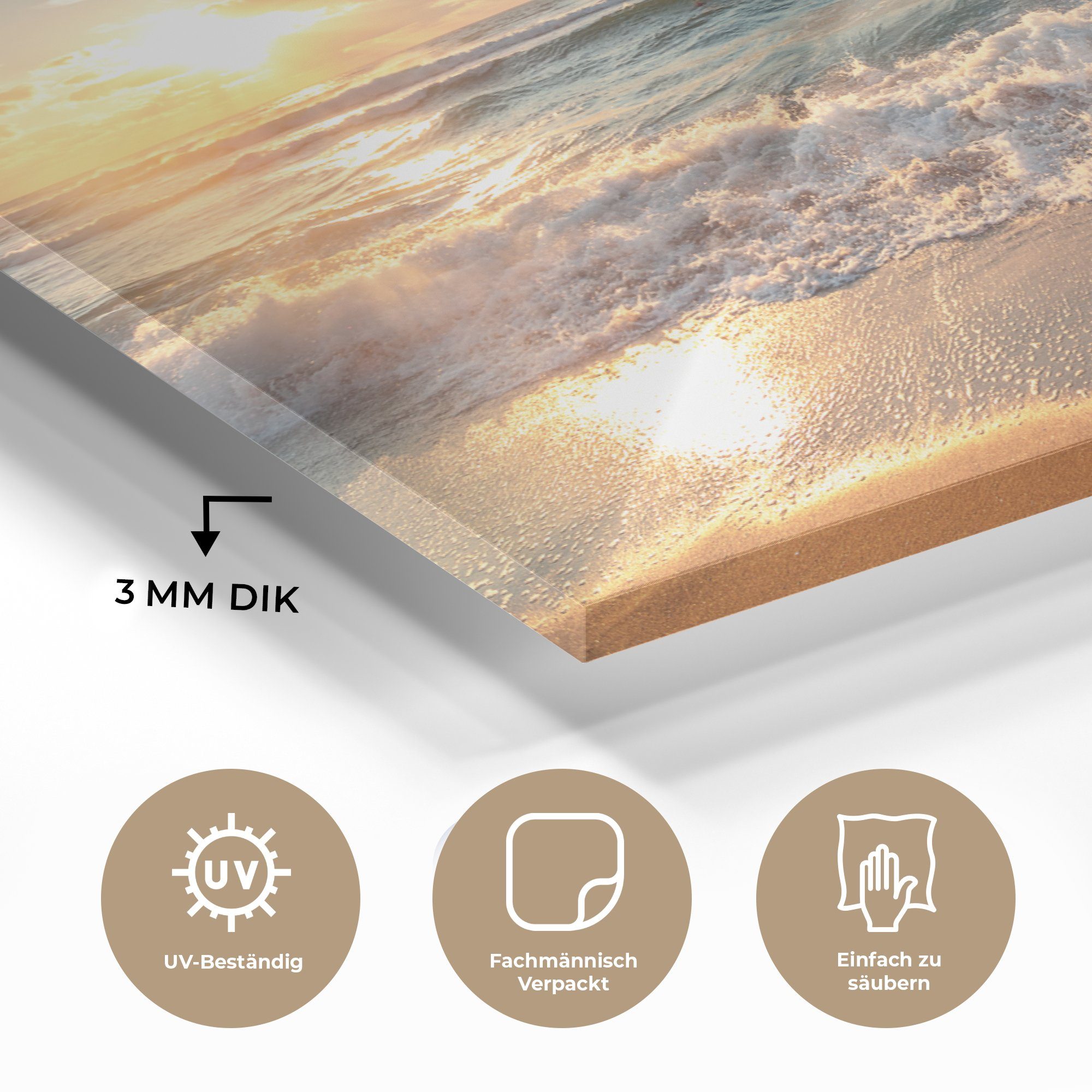 auf Wanddekoration - Bilder Foto St), Sonnenuntergang, auf Strand - Glas MuchoWow - Glas - Meer - Acrylglasbild (1 Glasbilder Wandbild