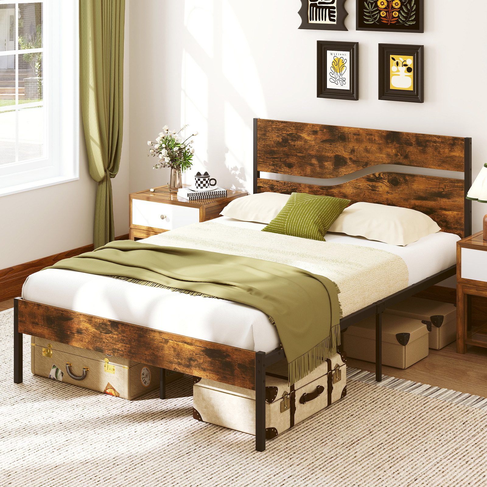 COSTWAY Metallbett (1-tlg), Bettgestell, Plattformbett, mit für Lattenrost, 140x200cm Matratze