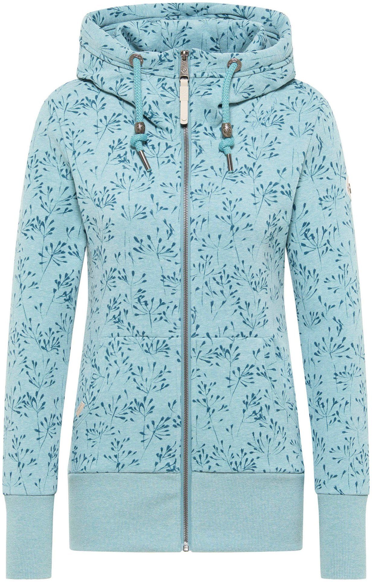 Kapuzensweatjacke NESKA Allover-Print FLOWERY floralem Sweatjacke ZIP blue mit stone Ragwear