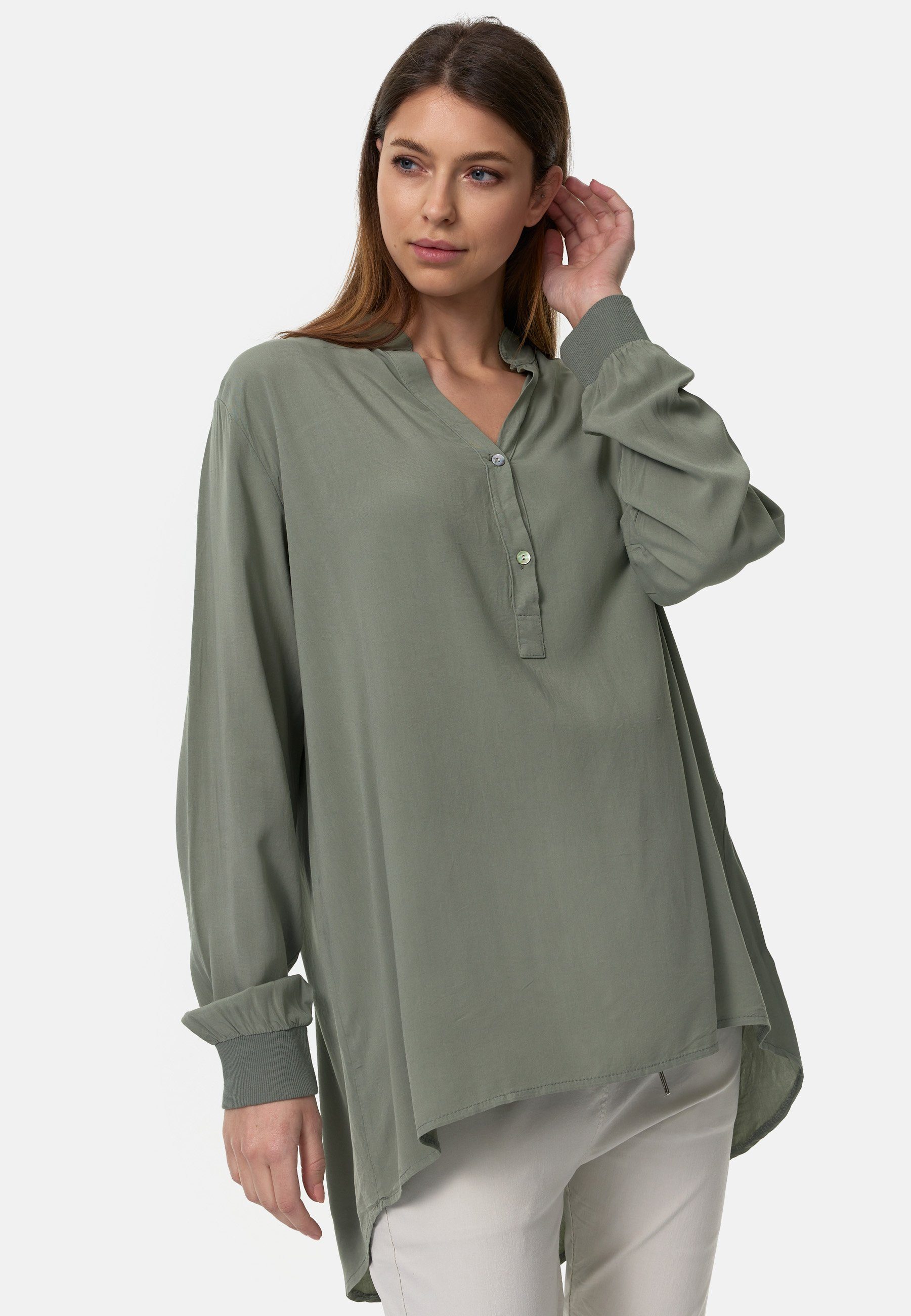 Rayshyne Longbluse PM-20 (Romantische Hemdbluse Oversized Cut Tunika in Einheitsgröße)