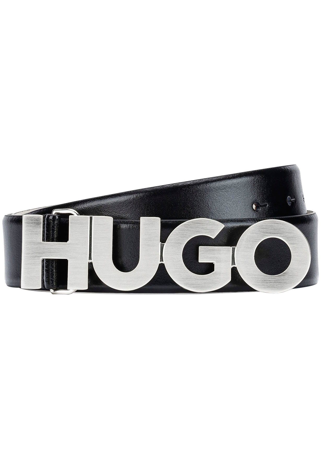 Ledergürtel mit HUGO Logo-Schliesse schwarz