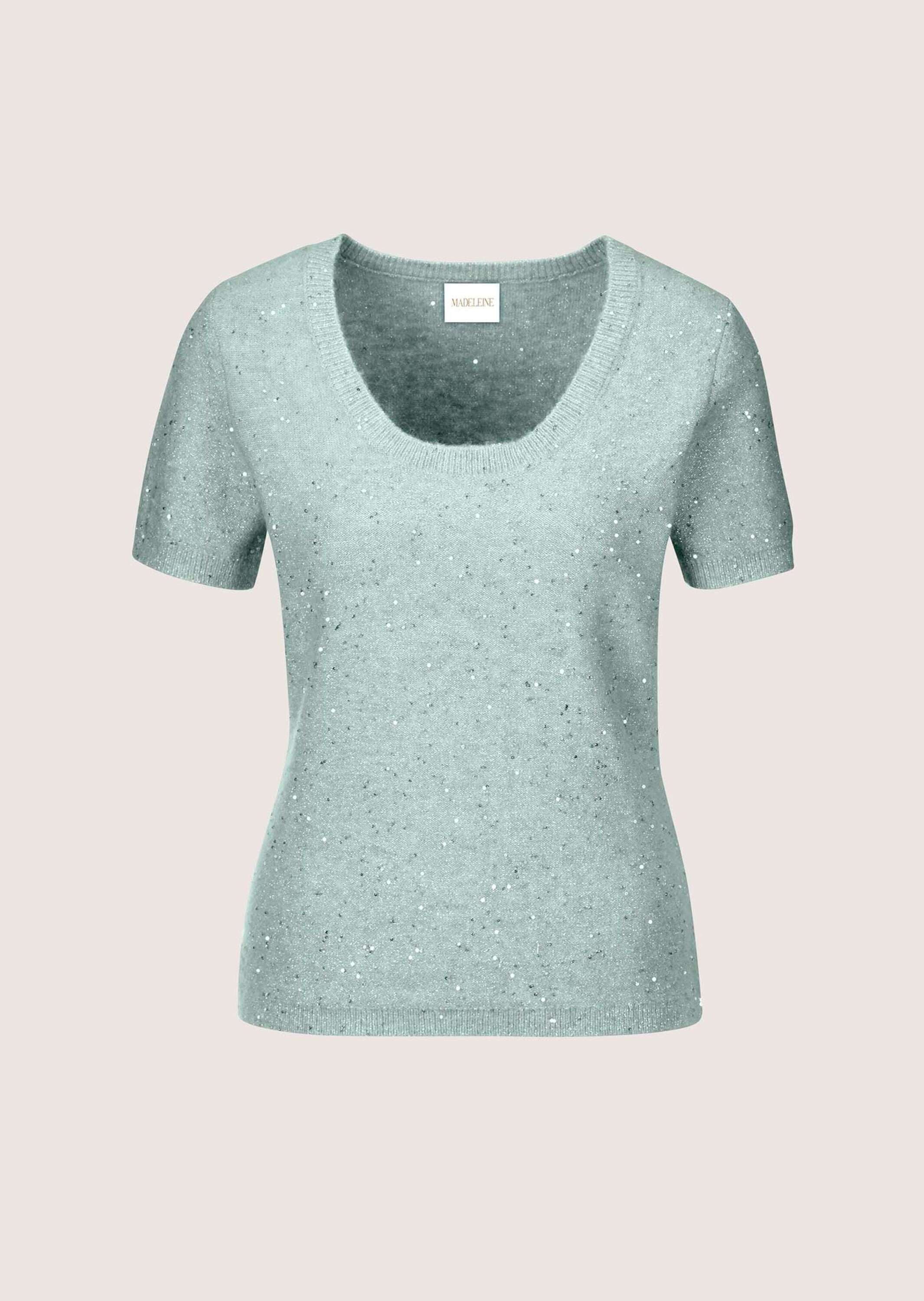 MADELEINE Strickpullover Glitzernder Kurzarm-Pullover, Rundhals Schimmernde Akzente durch Pailletten und runden Ausschnitt