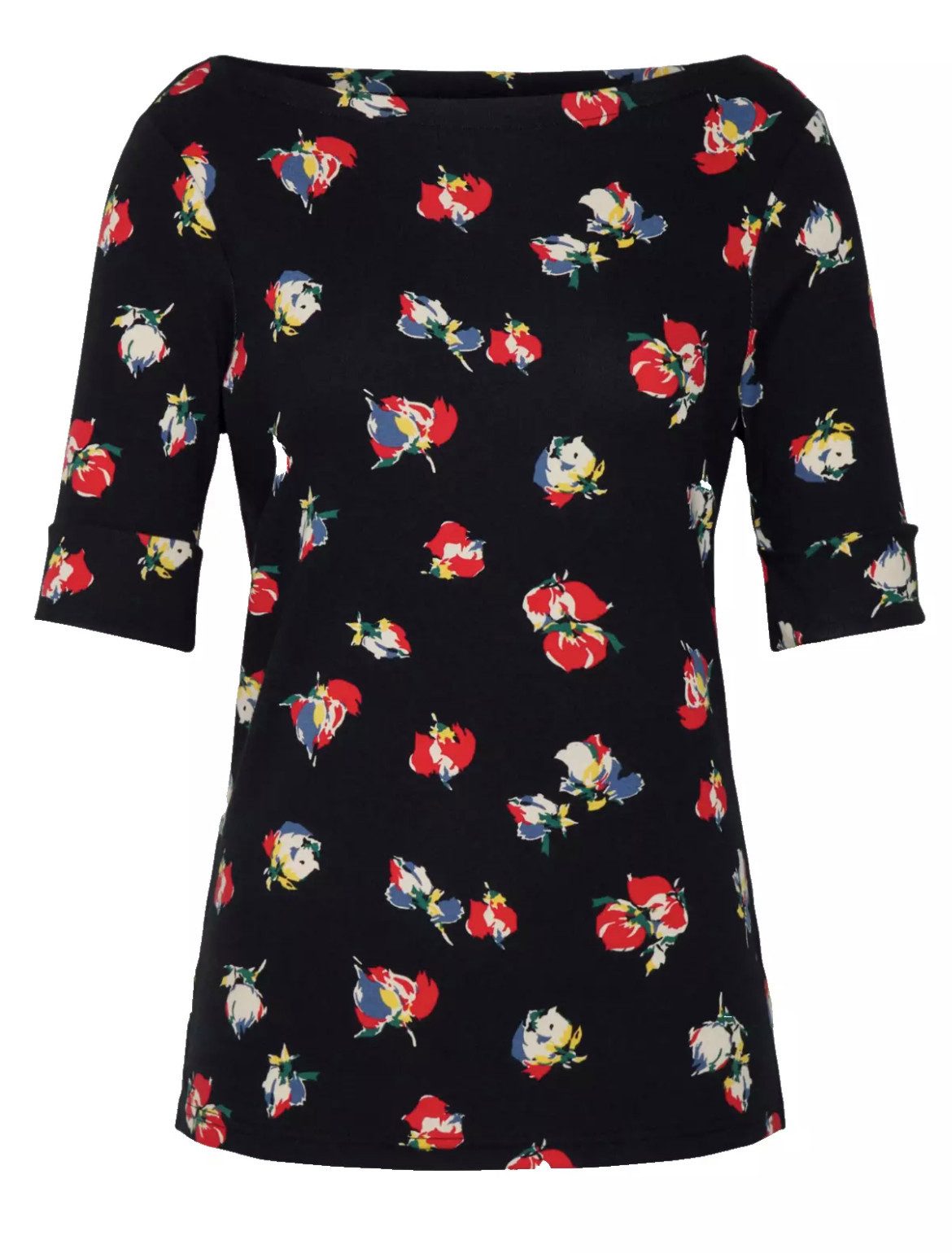 Blusentop U-Boot Ausschnitt Bluse Floral Print Shirt