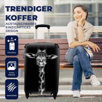 MuchoWow Handgepäckkoffer Giraffe - Porträt - Tiere - Schwarz - Weiß, 4 Rollen, Reisetasche mit rollen, Handgepäck für Ferien, Trolley, Reisekoffer