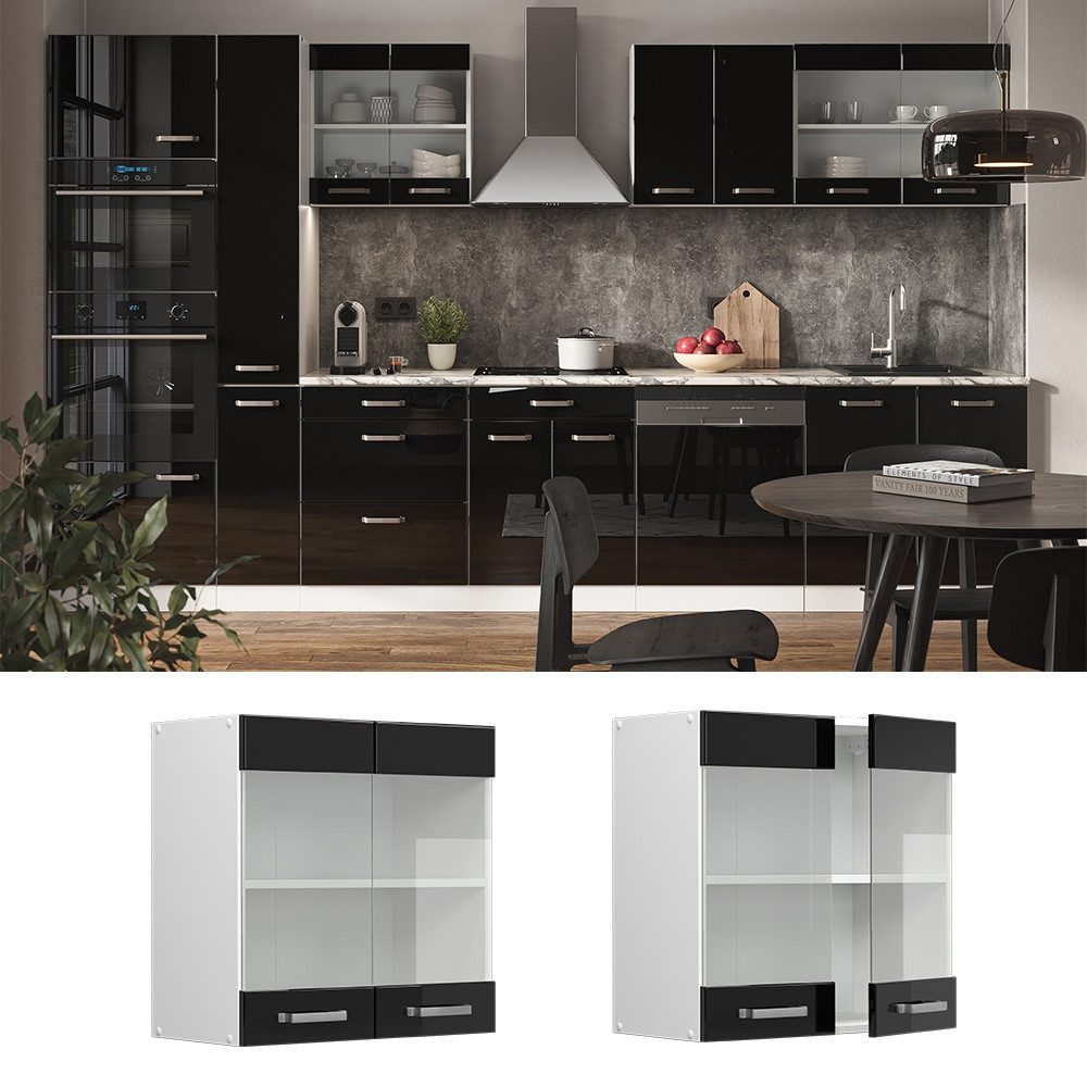 Vicco Glashängeschrank R-Line, Schwarz Hochglanz/Weiß, 60 cm (1-St)