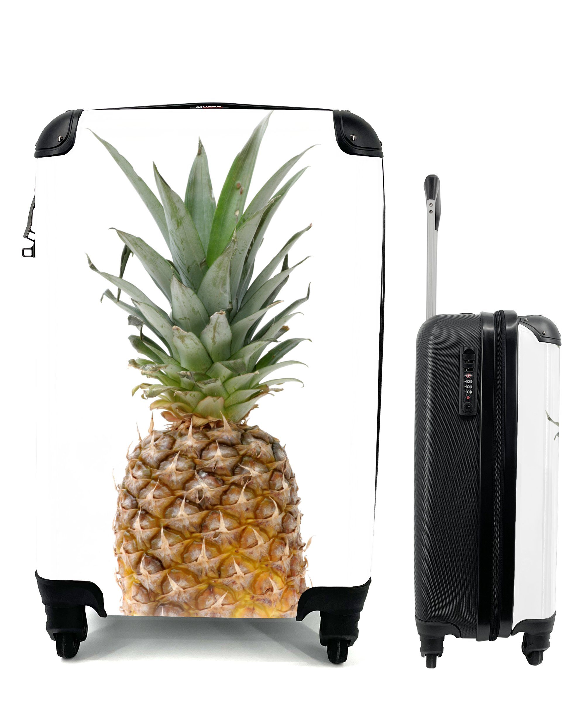 MuchoWow Handgepäckkoffer Ananas - Obst - Weiß, 4 Rollen, Reisetasche mit rollen, Handgepäck für Ferien, Trolley, Reisekoffer