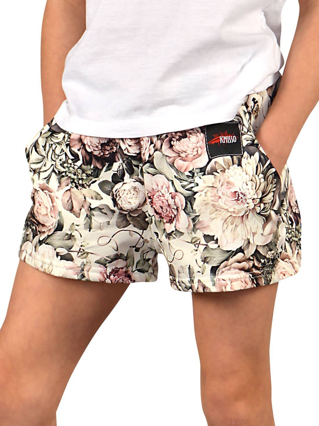 Olivegrün-Blume Blumenmuster KMISSO mit Shorts (1-tlg) Mädchen Shorts casual