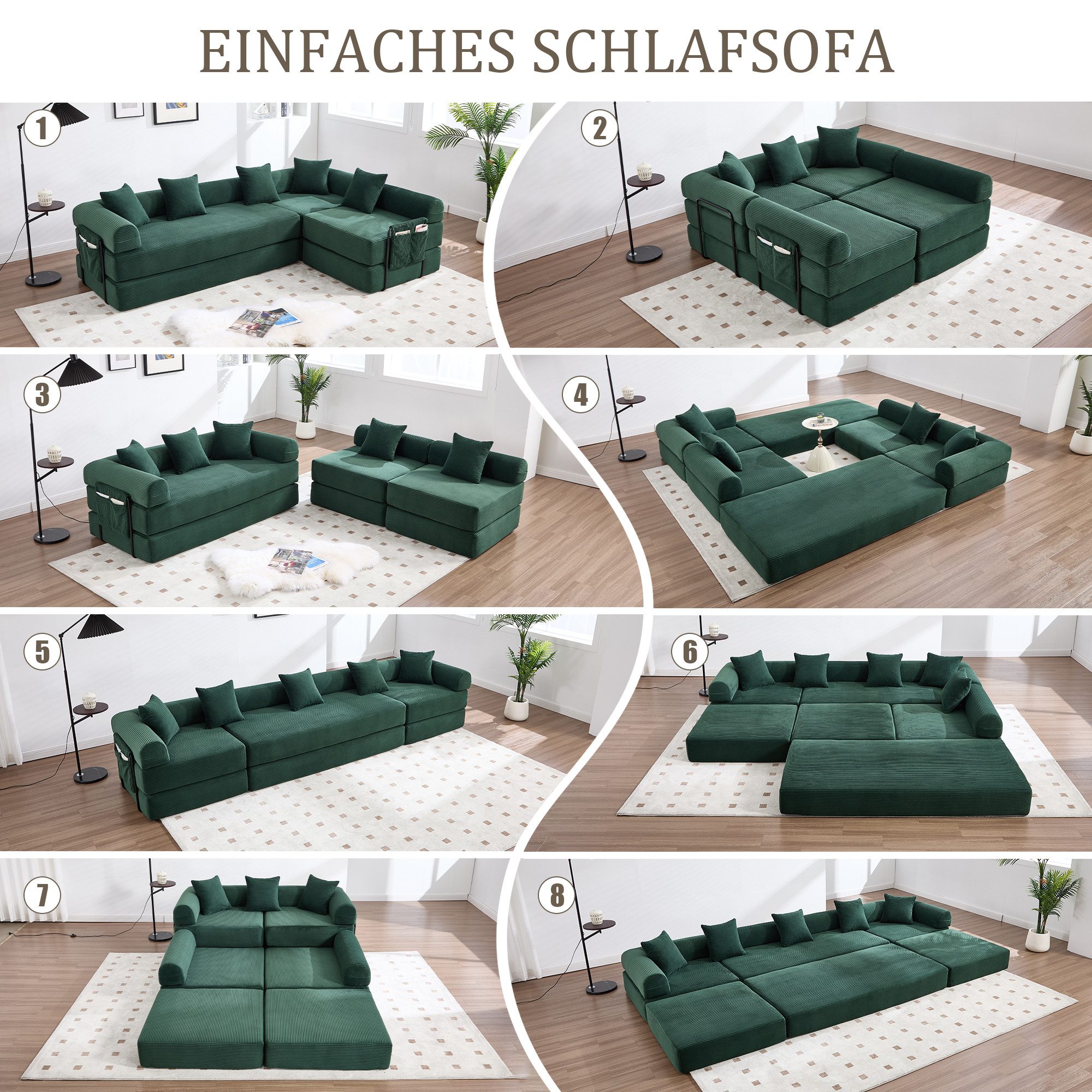 Odikalo Ecksofa 4 Sitzer Modulares Sofa mit Schlaffunktion merhfarbig, Gemü günstig online kaufen