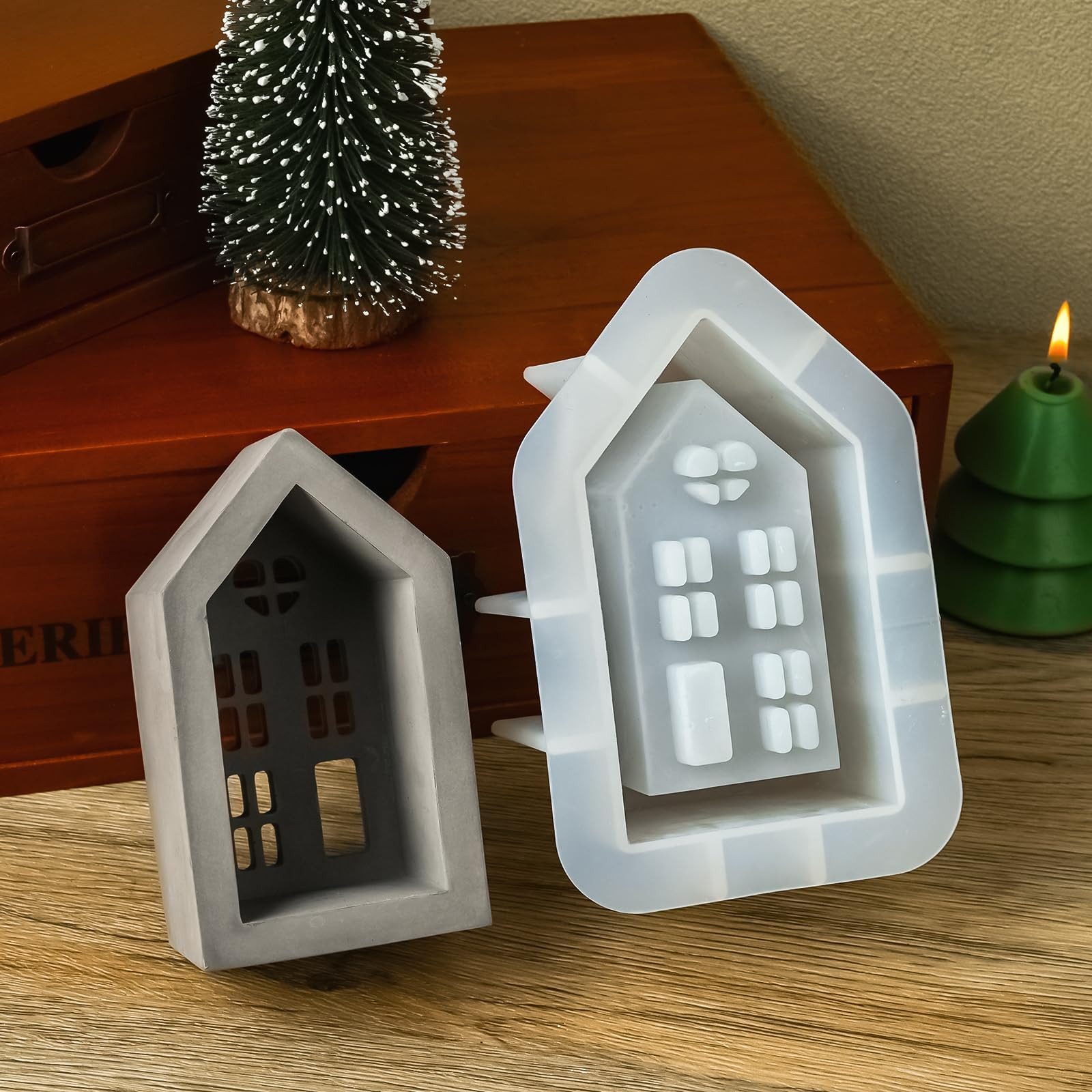 FOUORTUNATE-BEE Silikonform 3d Häuser Kerzenhalter Silikonform Teelichter Kerzenhalterform, (Gießformen Hausharzformen Gips Beton Kerzenhalterform), Weihnachtsgeschenke Dekoratives Kunsthandwerk