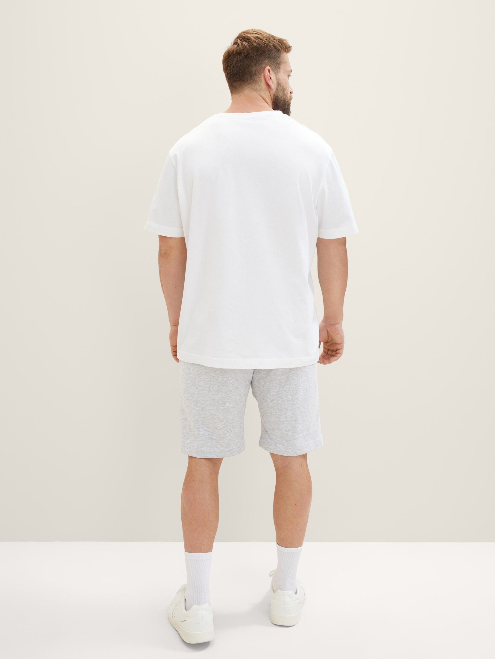 Light mit - Sweatshorts PLUS Melange Grey Logoprint Stone TOM TAILOR Sweatshorts Plus