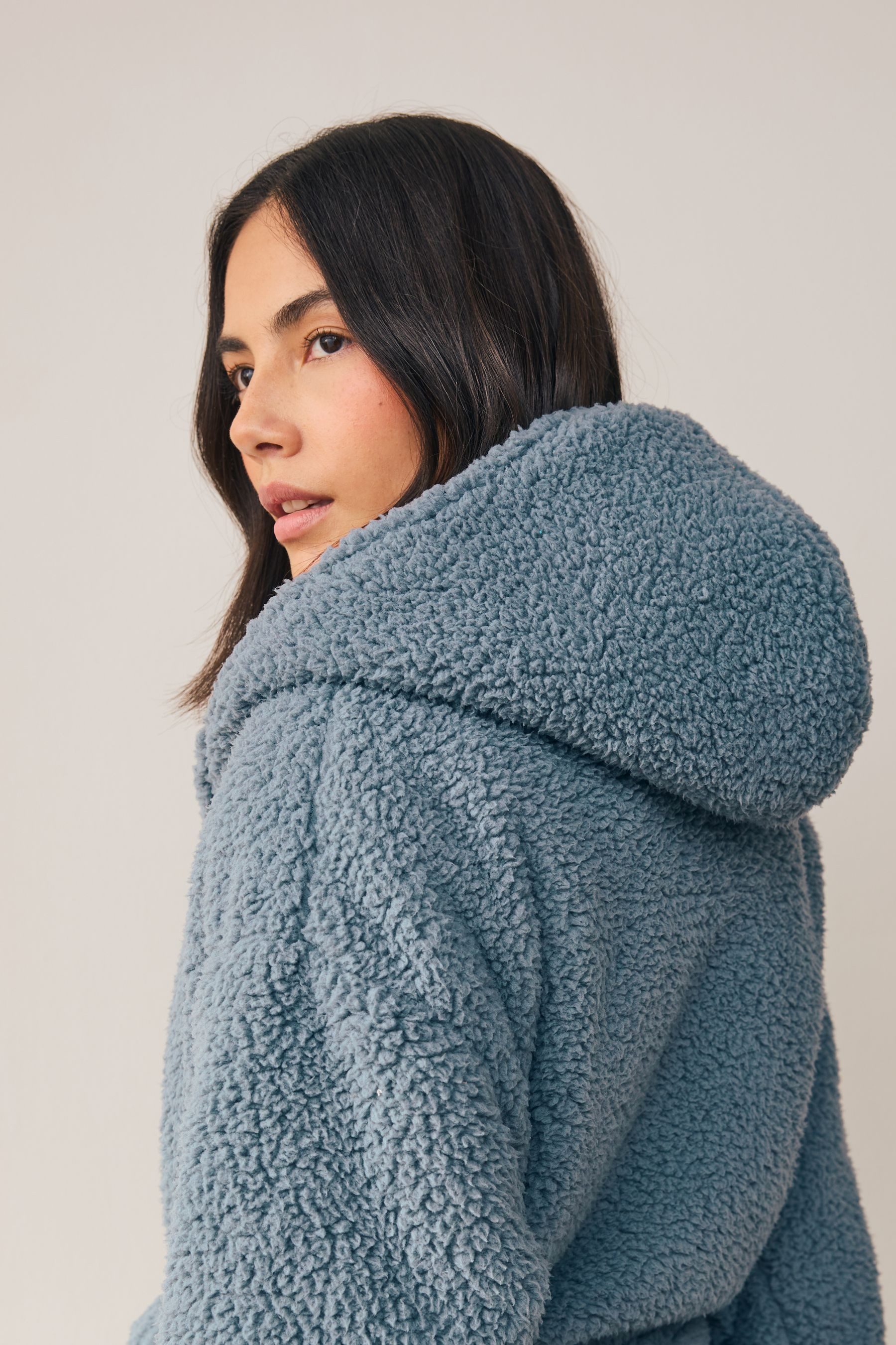 Next Damenbademantel Langer Teddy-Morgenmantel, Polyester (recycelt)