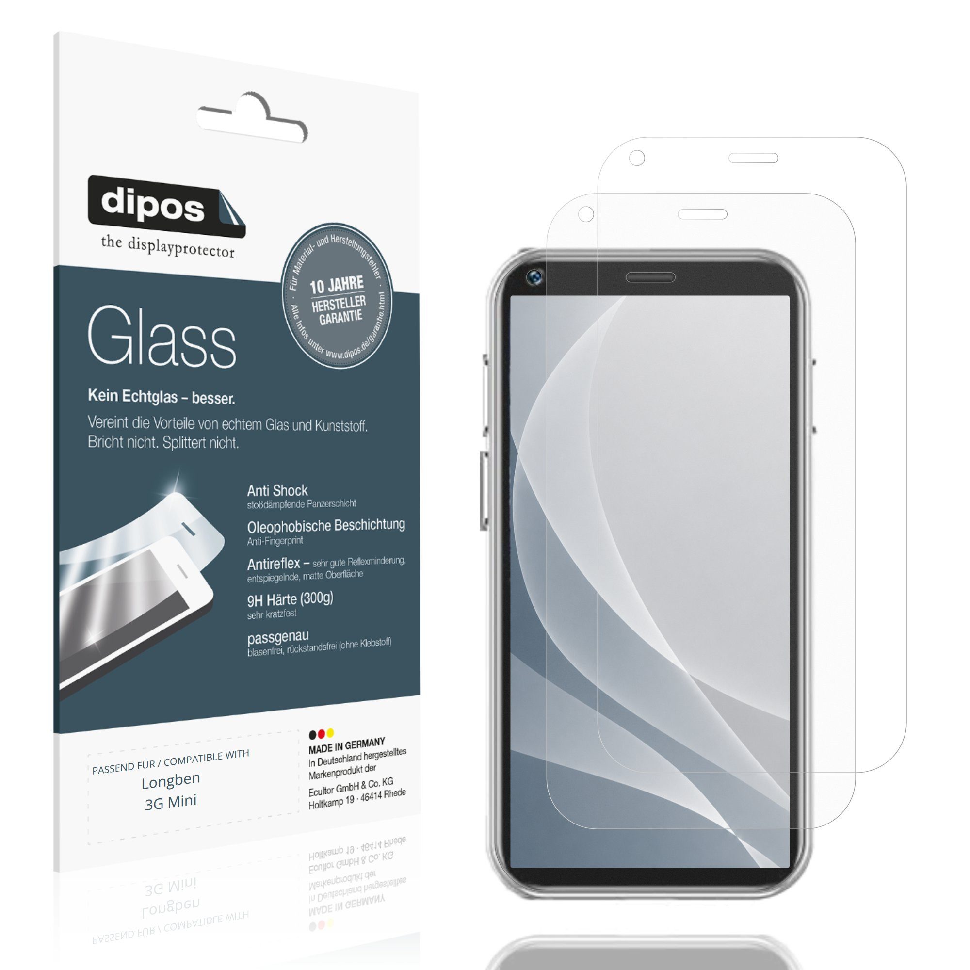dipos Displayschutzfolie Schutzfolie für Longben 3G Mini, 2 Stück, Displayschutz Schutz Folie Made in Germany