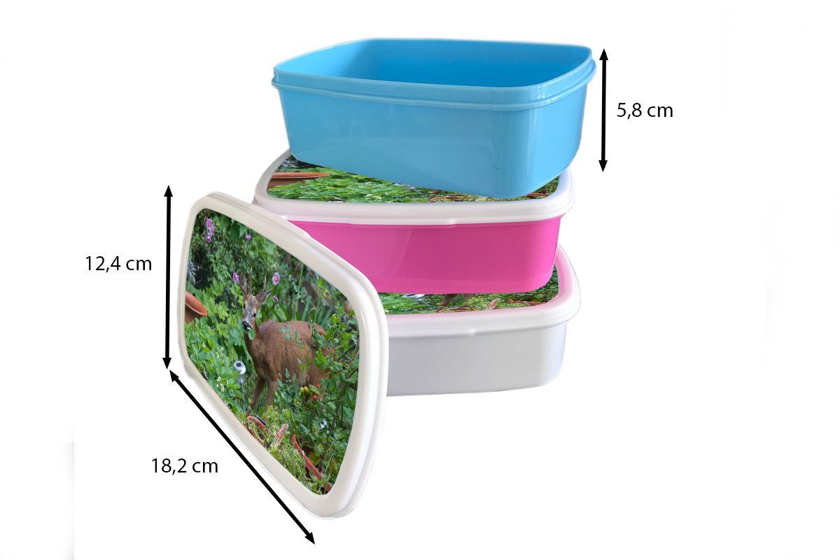 MuchoWow Lunchbox Hirsche - Brotdose, und Erdbeere Kinder Garten, (2-tlg), und - Mädchen Kunststoff, weiß Jungs Brotbox für für Erwachsene