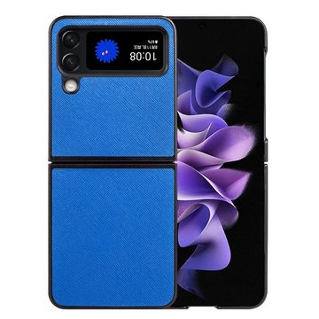 Wigento Handyhülle Für Samsung Galaxy Z Flip4 5G Design Cross Texture Cover Handy Tasche Hülle Etuis Muster Blau