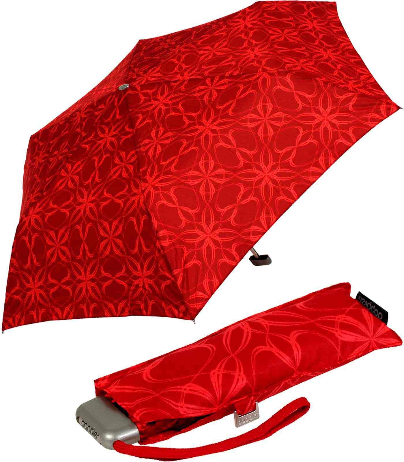 doppler® Langregenschirm Mini Carbonsteel Slim - Bloom, extrem flacher und sehr leichter Schirm rot