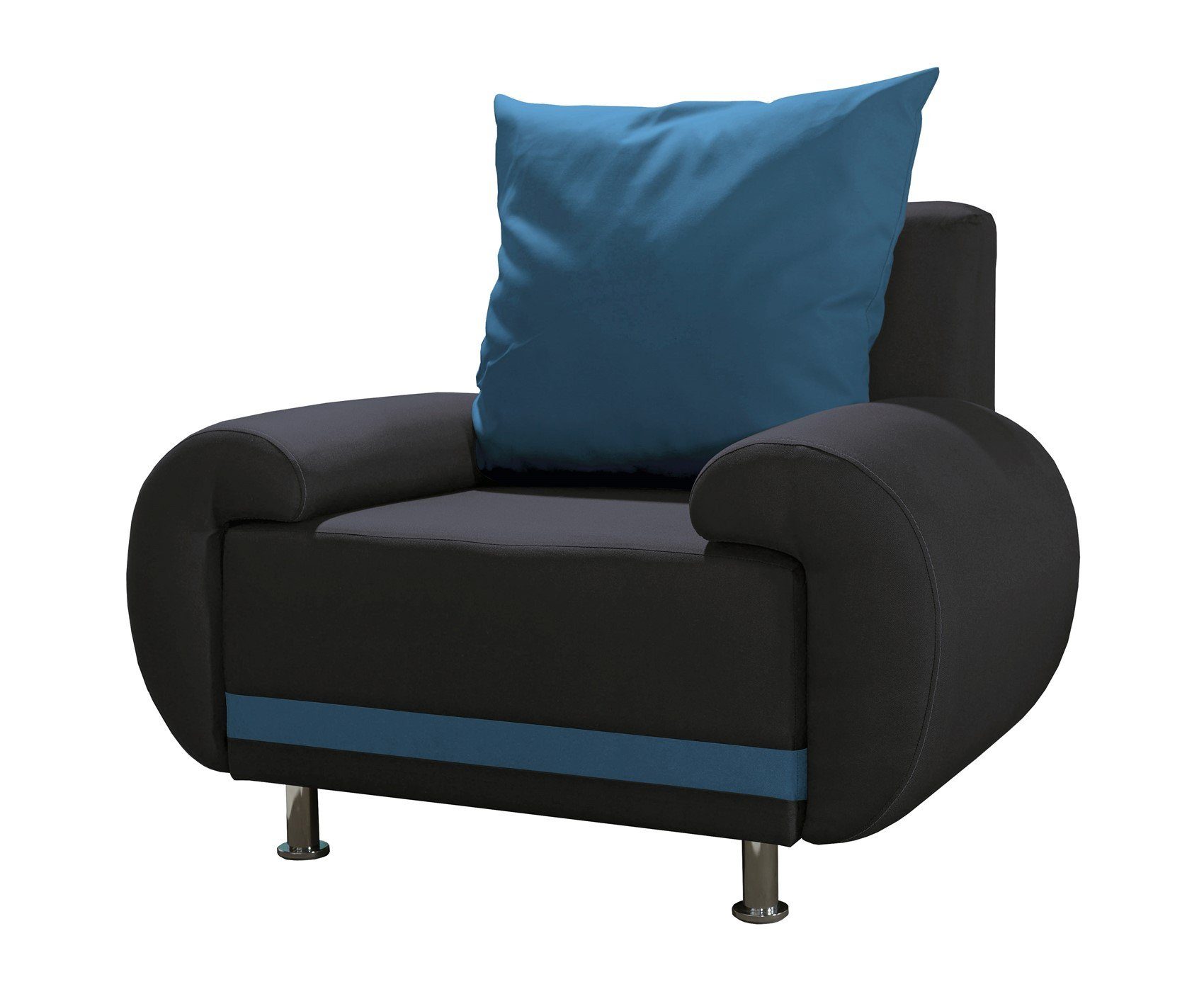 Clubsessel Möbel Rückenkissen, auch 3-1-1-Set 1 erhältlich) 3er (inkl. oder Fun Sessel Sofa Anthrazit-Hellblau als MIKA