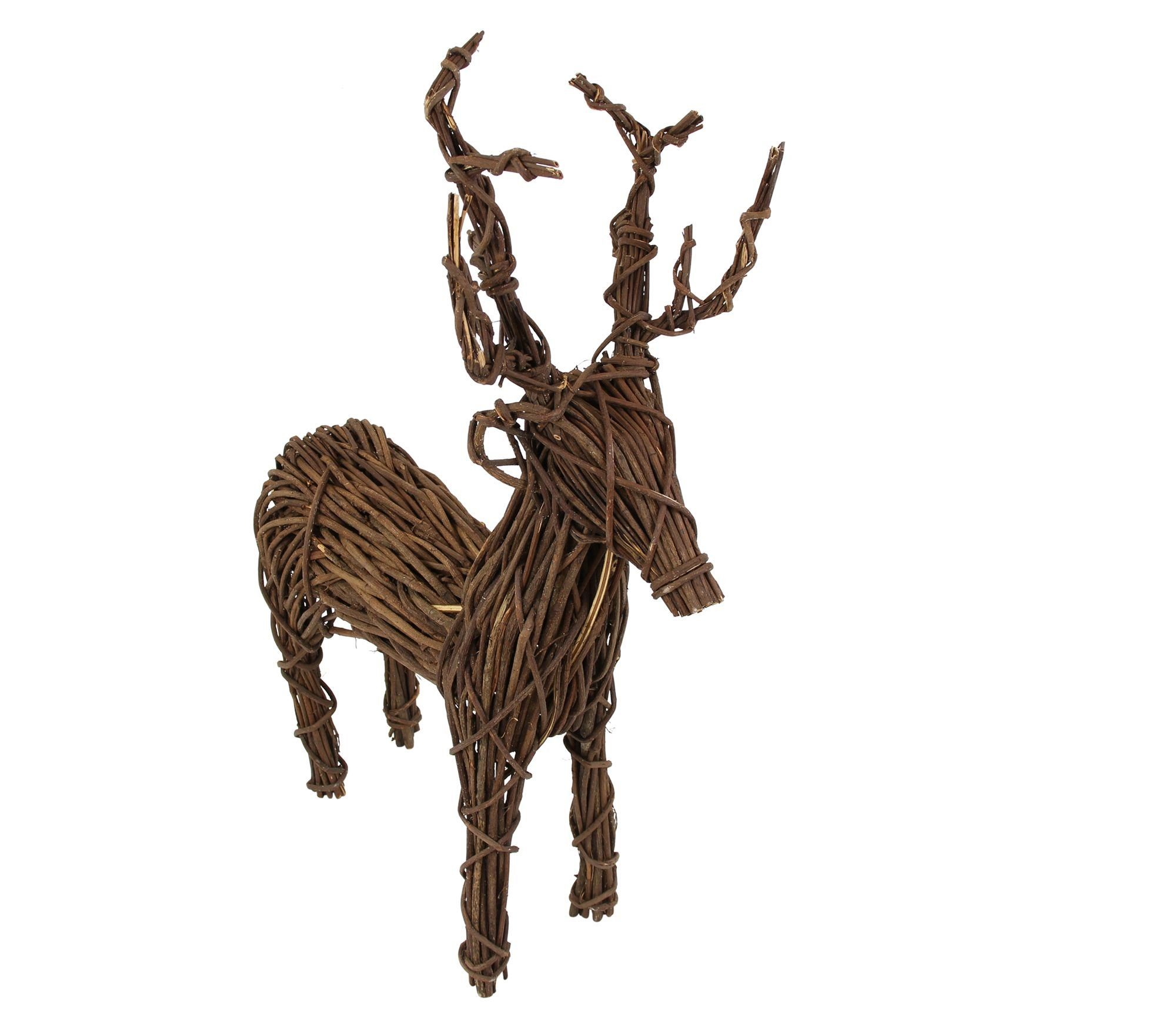 Dekoleidenschaft Dekofigur "Rentier", Rebenzweige auf Metall geflochten, 76 cm hoch, Winterdeko, Weihnachtsdeko, Gartendeko für Drinnen & Draußen, Tierfigur