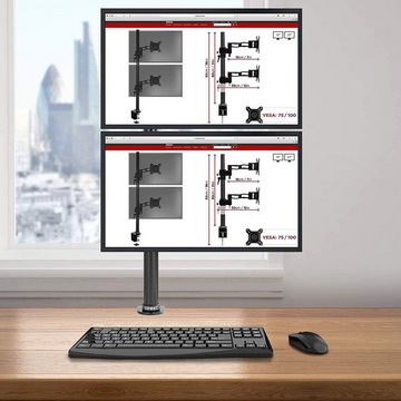 Duronic Monitorständer, (DM35V2X1 Monitorarm, Vertikale Monitor Halterung 2 Bildschirme bis 27" Zoll, LCD LED Display Ständer bis 8 kg, Höhenverstellbar, Neigbar -15° bis +15°, Drehbar 360°, Monitorhalterung Arm)