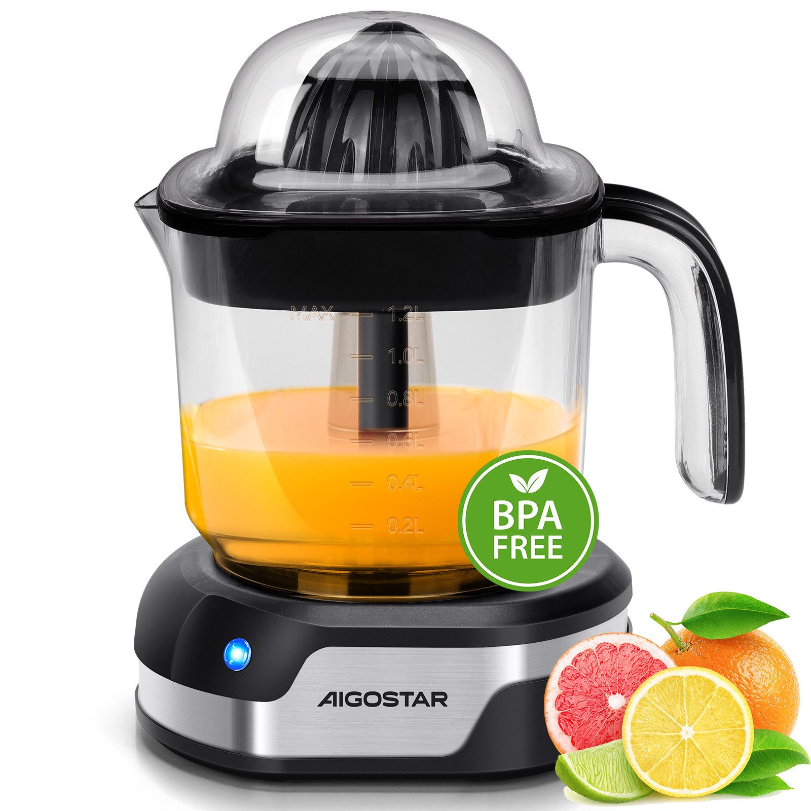 Aigostar Entsafter Saftpresse Elektrisch 2 Kegel, Orangenpresse, Zitruspresse, 40,00 W, Hohe Saftausbeute, Tropfsicherer Auslauf, 100% reiner Saft, BPA-frei