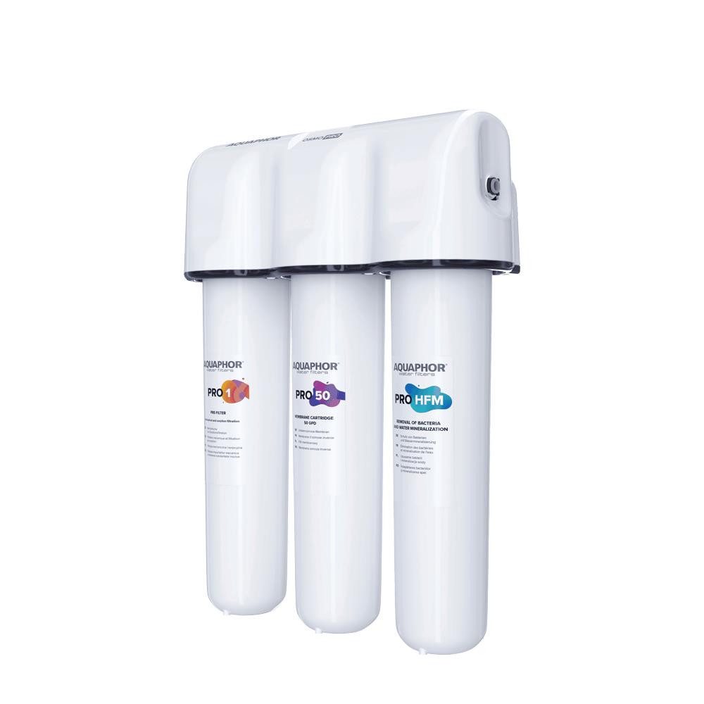 Aquintos Wasseraufbereitung Untertisch-Trinkwassersystem PRO50-HFM Trinkwasser Umkehrosmosesystem, Keimsperre und Remineralisierung 7,8 Ltr./Std. - 190 Ltr./Tag