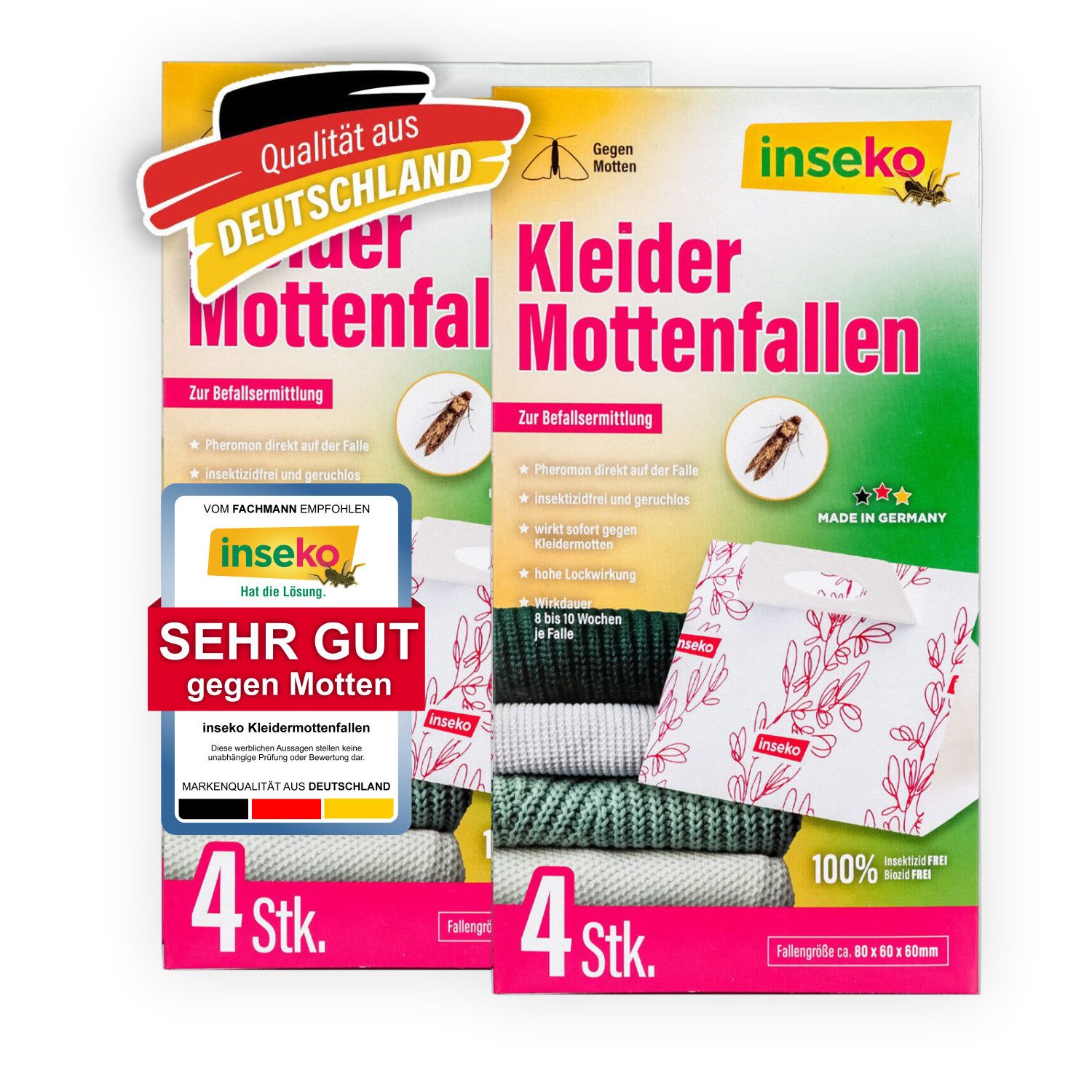 Inseko Insektenfalle 8x inseko Kleidermottenfallen I insektizidfrei und geruchlos, Pheromonfalle gegen Kleidermotten & zur Befallsermittlung