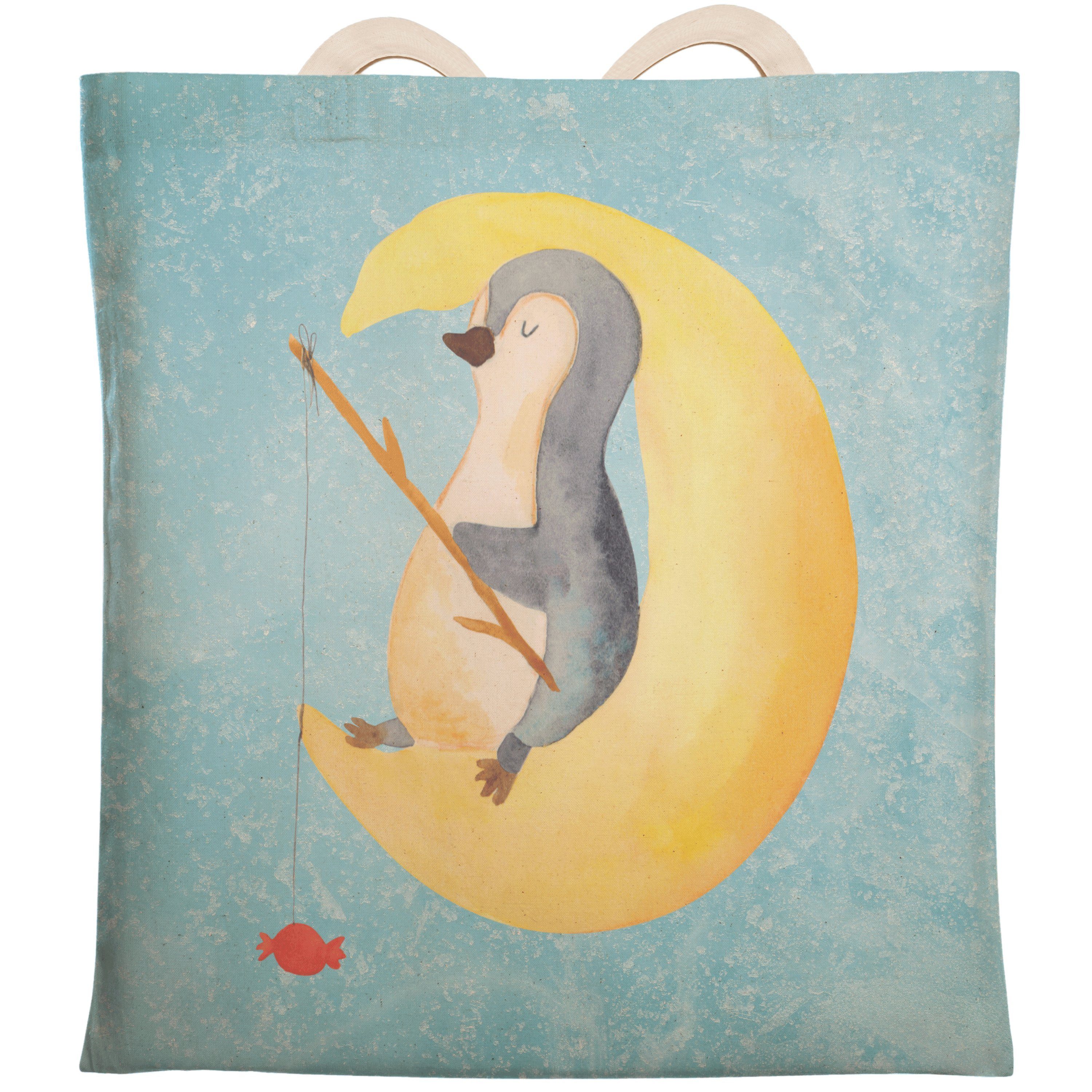 Mr. & Mrs. Panda Tragetasche Pinguin Mond - Eisblau - Geschenk, erschöpft, Einkaufstasche, Umhänge (1-tlg)