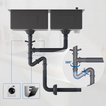 Auralum Küchenspüle Edelstahl Doppelspüle Einbauspüle 75x45cm Spülbecken Küchenarmatur, mit 300ml Seifenspender und 360° Ausziehbar Wasserhahn