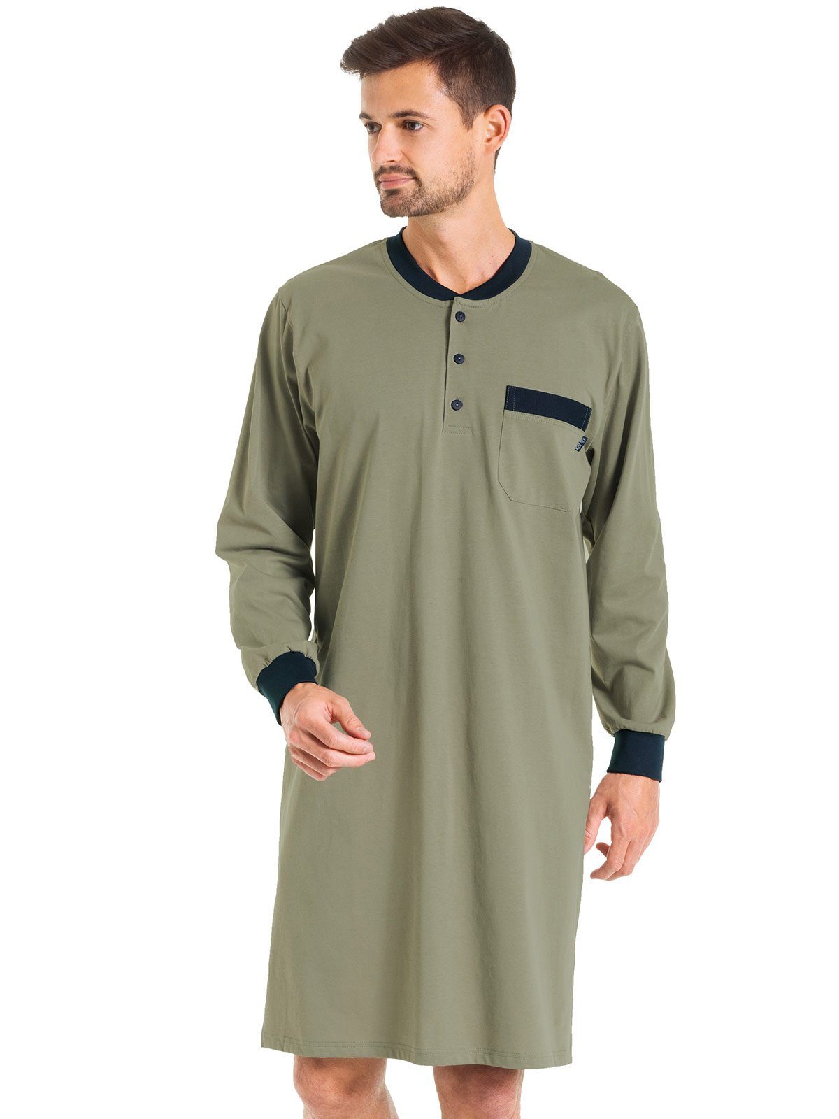 KUMPF Nachthemd Herren - 1-tlg) Bio (Stück, oliv Nachthemd langarm Cotton
