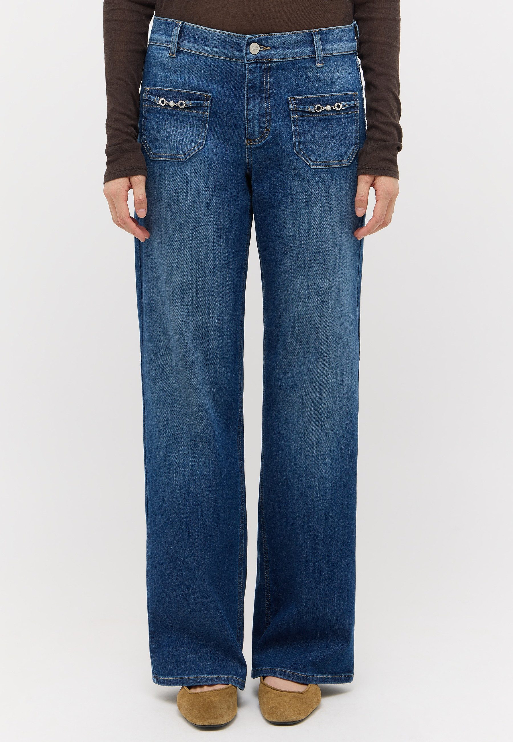 ANGELS Gerade Jeans LIZ GLORY Wide Leg, mit Schmuckelementen an den Vordertaschen