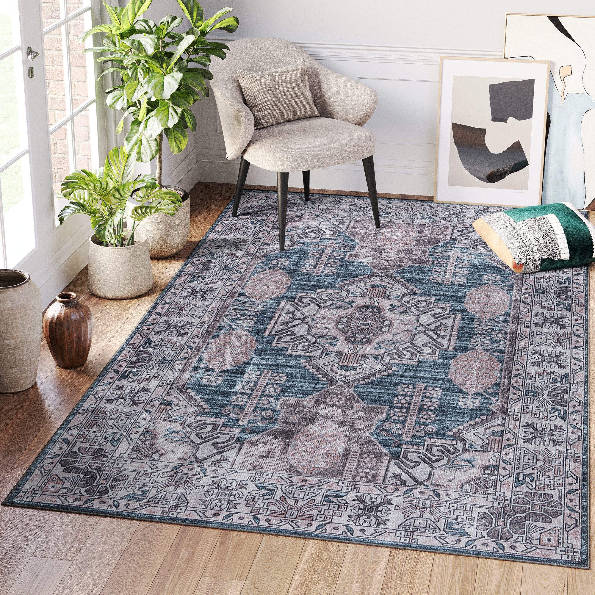 Tapiso Teppich DUBAI, rechteckig, Höhe: 4 mm, Vintage-Look, Kurzflor, Teppich Wohnzimmer, Schlafzimmer