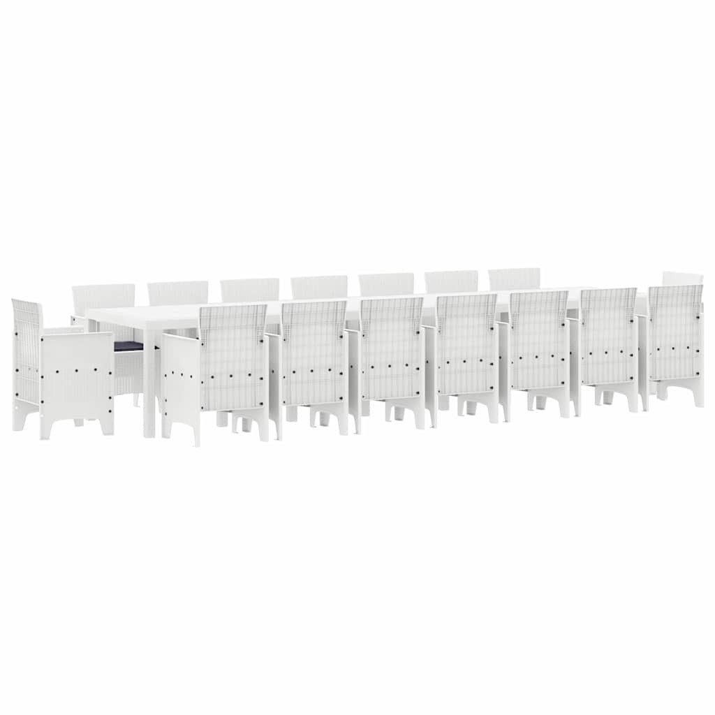 vidaXL Gartenlounge-Set Garten-Esszimmergarnitur mit Kissen 17 stk. Weiß PP, (17-tlg)