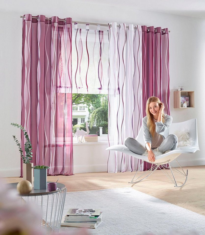 OTTO home Gardine Dimona (2 St), Ösen, transparent, Voile, 2-er Set, transparent, Voile, Polyester, Wellen