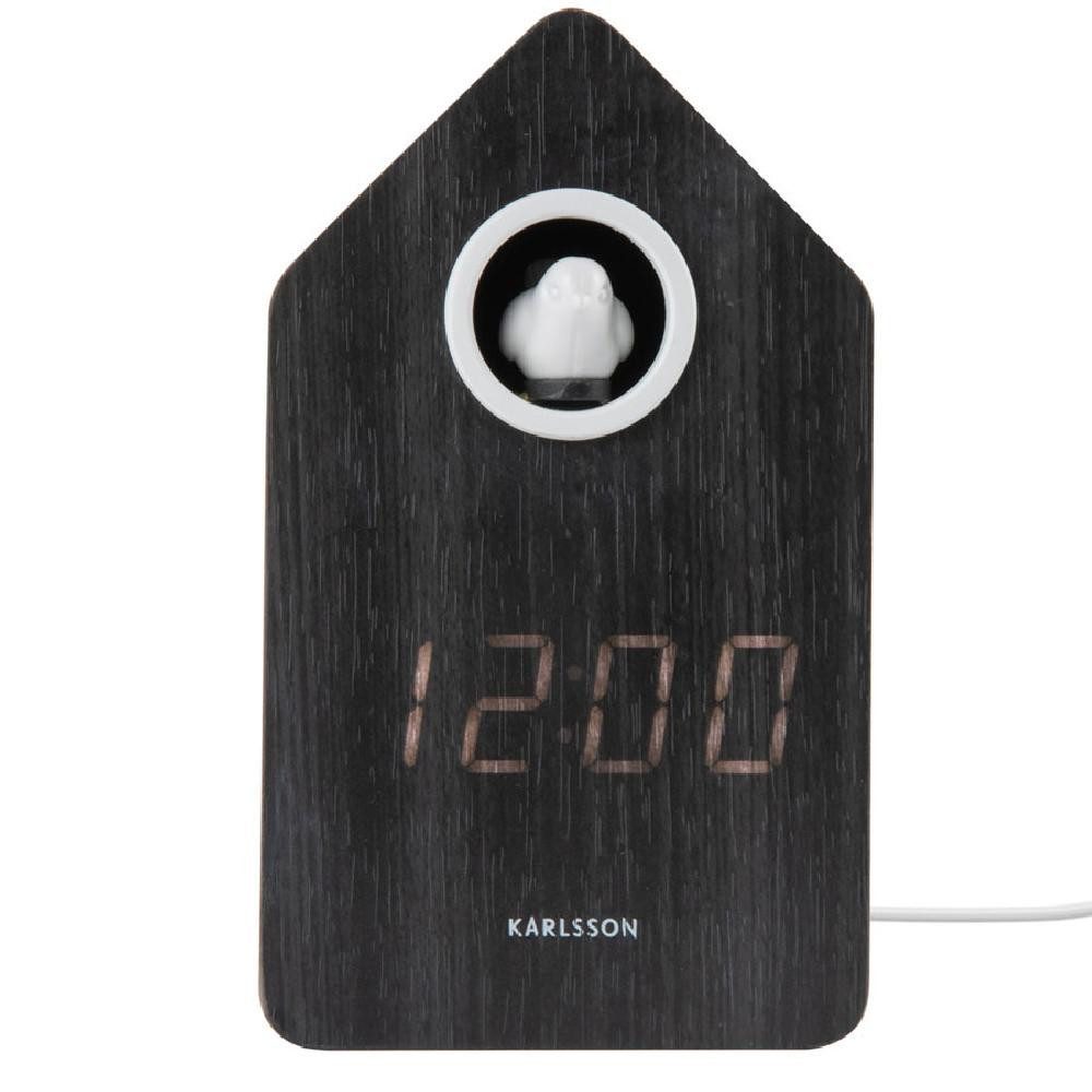 Karlsson Uhr Kuckucksuhr Wecker Alarm Clock Cuckoo LED Schwarz Holz Veneer günstig online kaufen