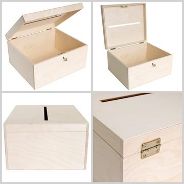 Creative Deco Aufbewahrungsbox Holzkiste Kartenbox Hochzeit 29x25x15 cm Holzbox mit Schlitz, Schloss und Schlüssel