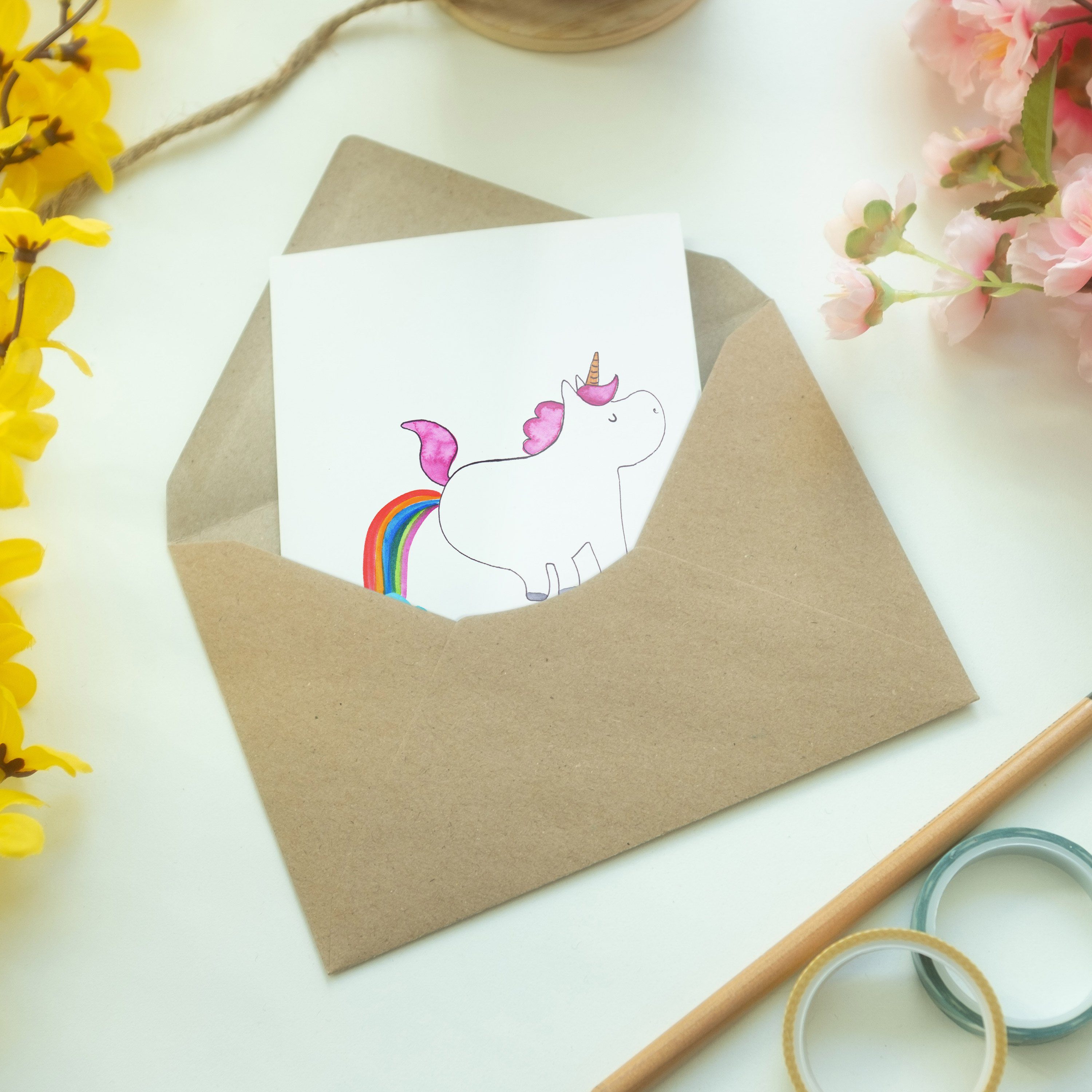 Mr. & Mrs. Panda Geschenk, Unicorn, - Weiß Erwachsenwerden, Einhorn - Pupsend Grußkarte Einladun