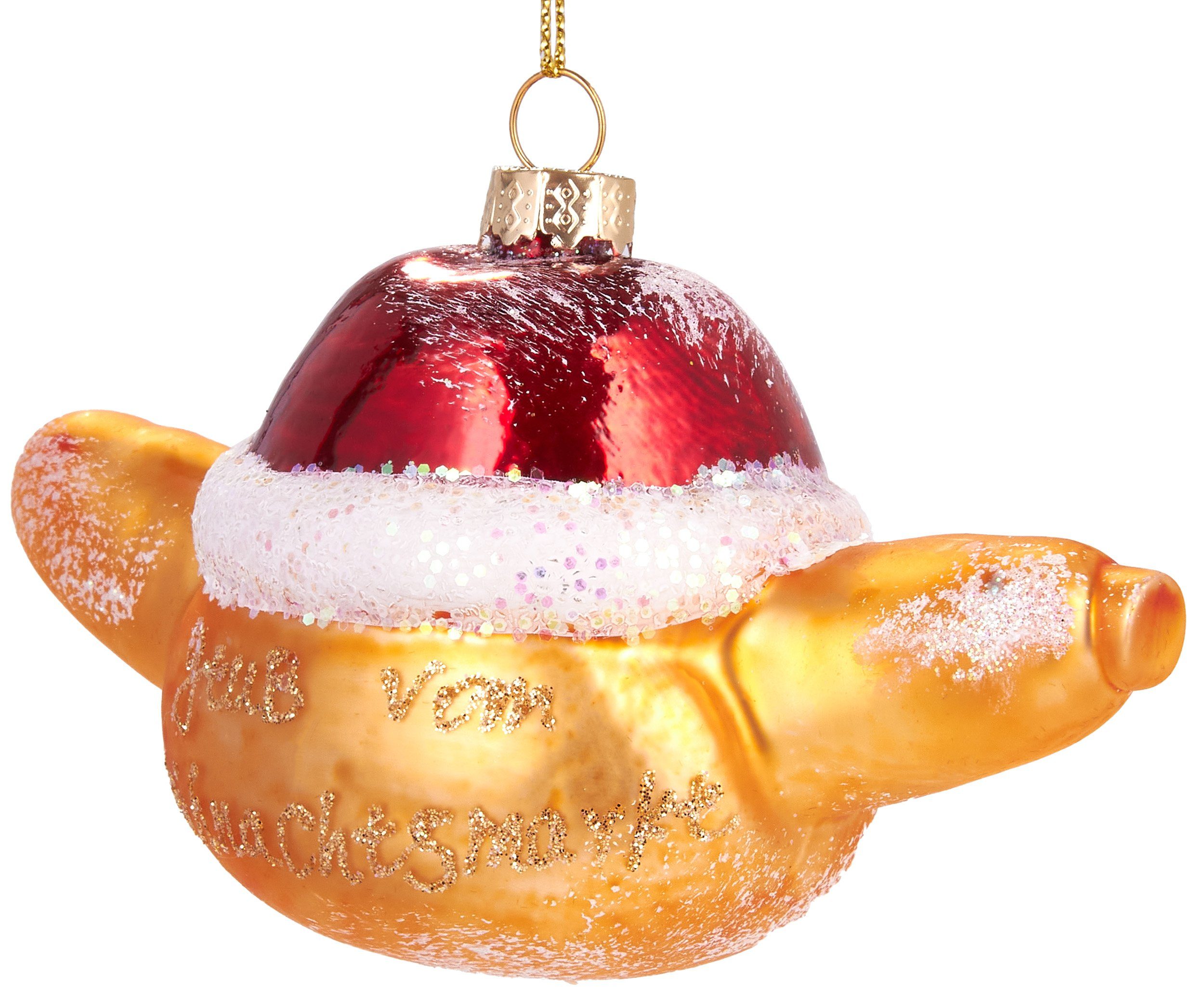 Brötchen, Lustige im - Glas, "Gruß Weihnachtsmarkt" vom 12 Weihnachtskugel cm mundgeblasenes Wurst Handbemalte Weihnachtsanhänger BRUBAKER aus Unikat Christbaumschmuck Weihnachtskugel