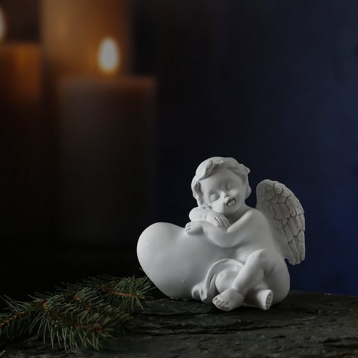 MARELIDA Engelfigur »Engel sitzend mit Herz rechts - weiss - 11 x 9 x 9cm«